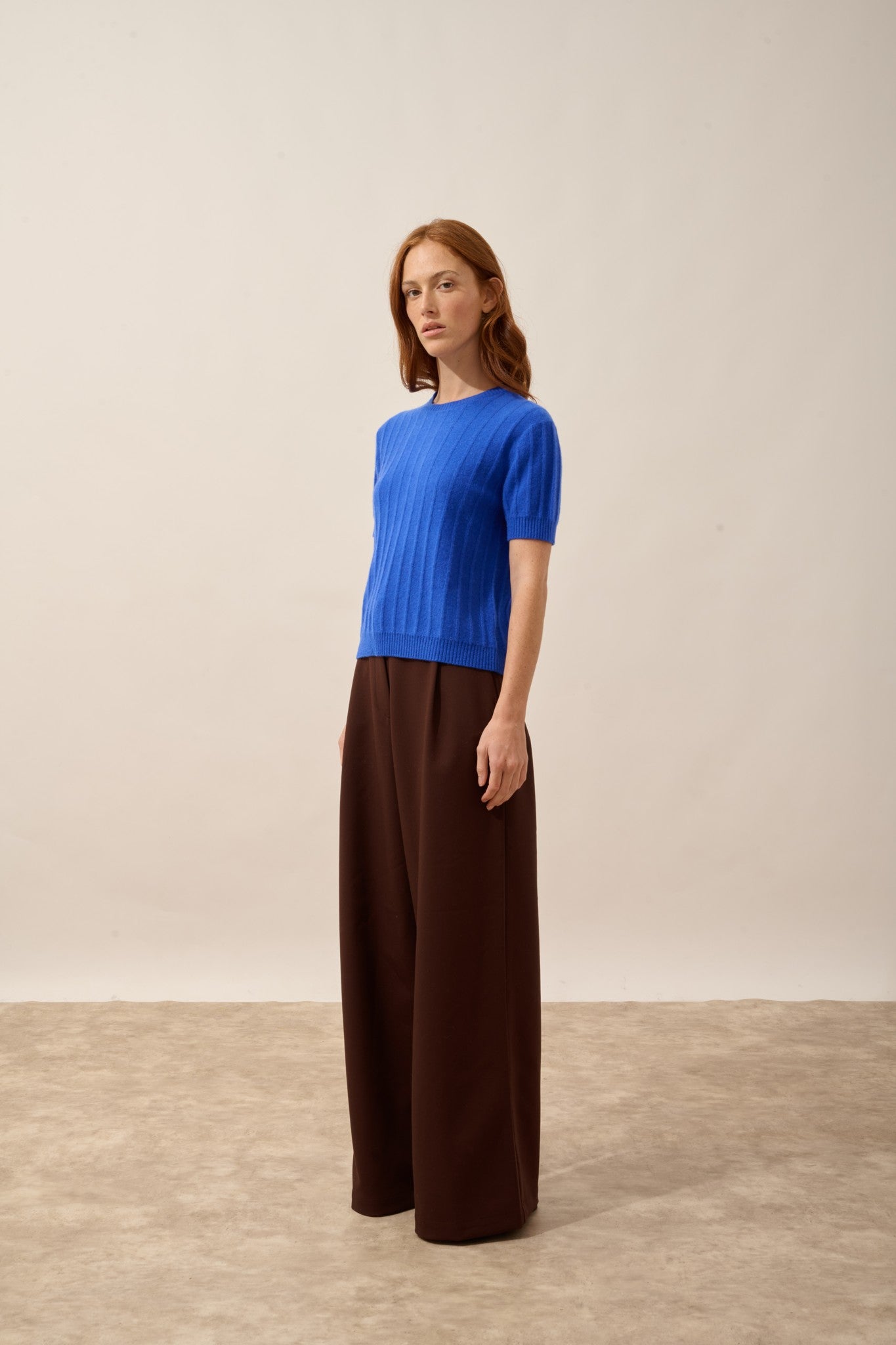 loulia t-shirt col rond bleu persan