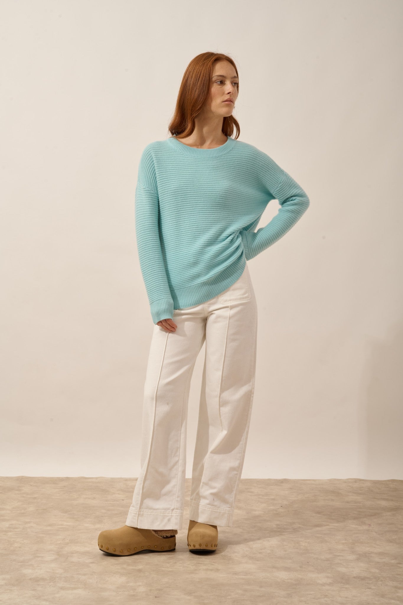 louna pull col rond 4 fils aqua