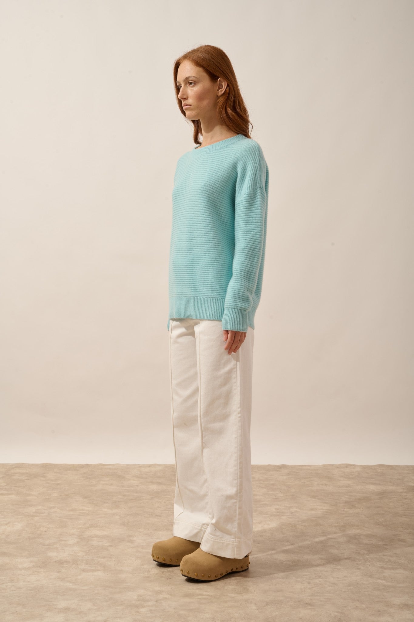 louna pull col rond 4 fils aqua