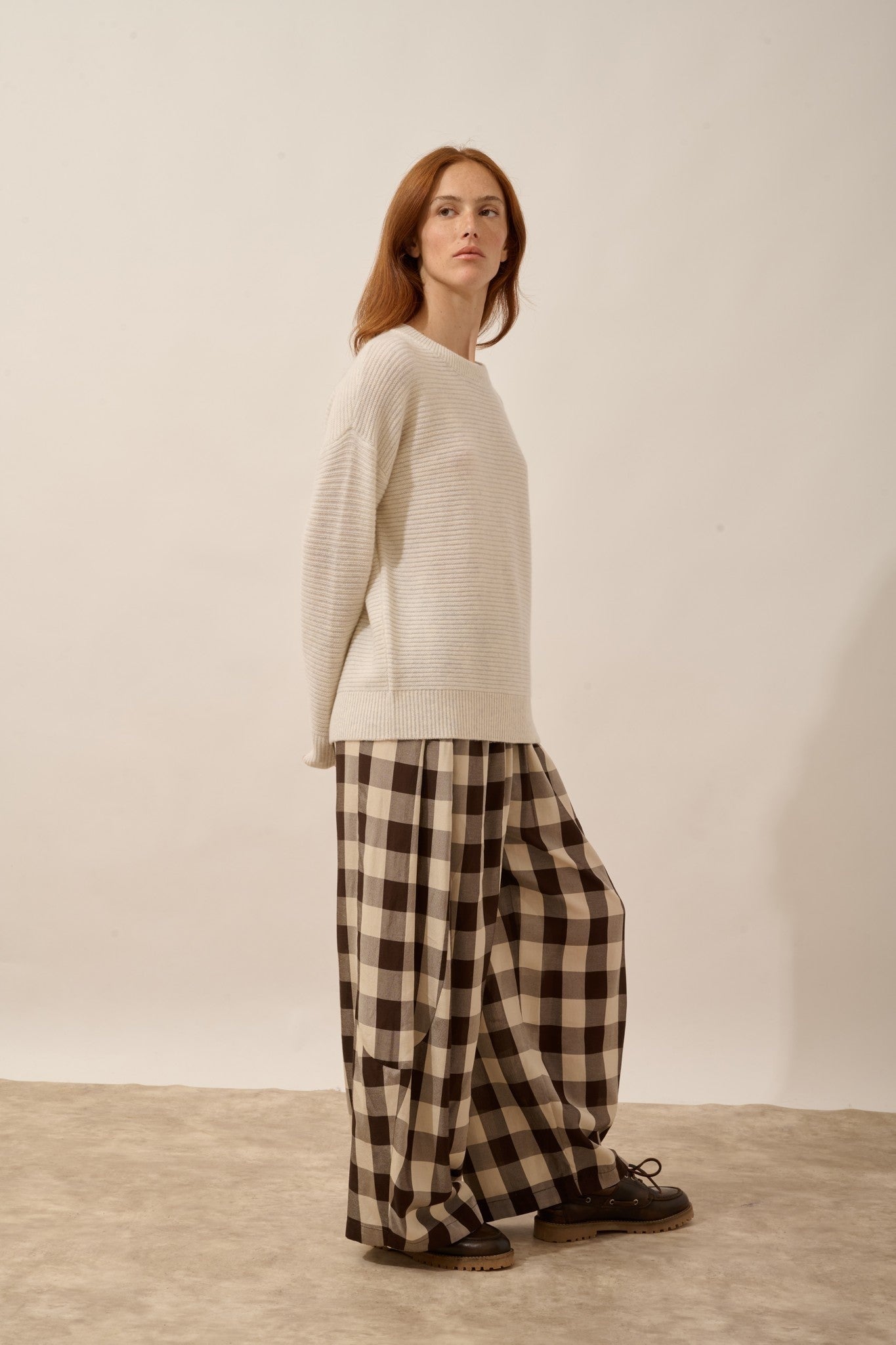 louna pull col rond 4 fils blanc chiné