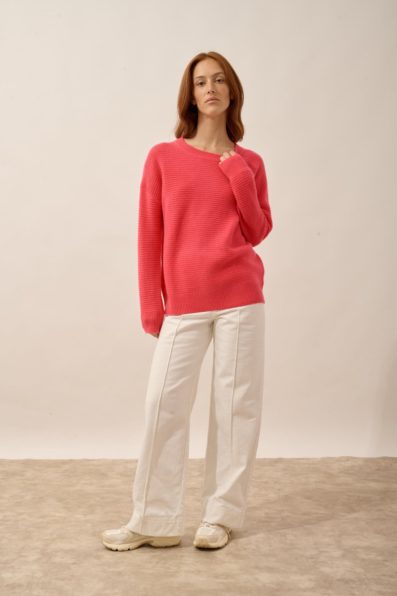 LOUNA pull col rond 4 fils flamant rose