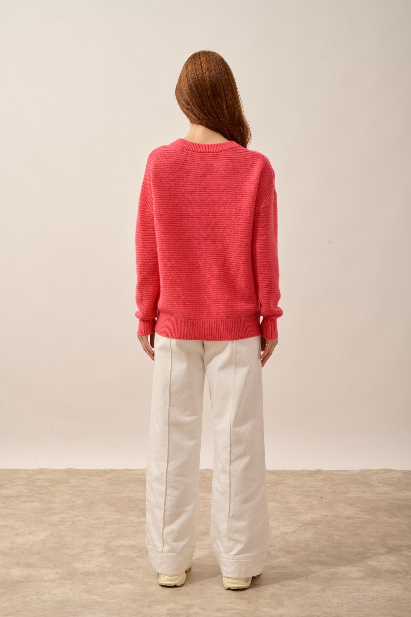 louna pull col rond 4 fils flamant rose