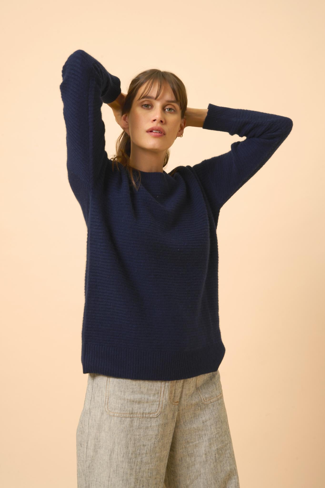 LOUNA navy round-neck sweater
