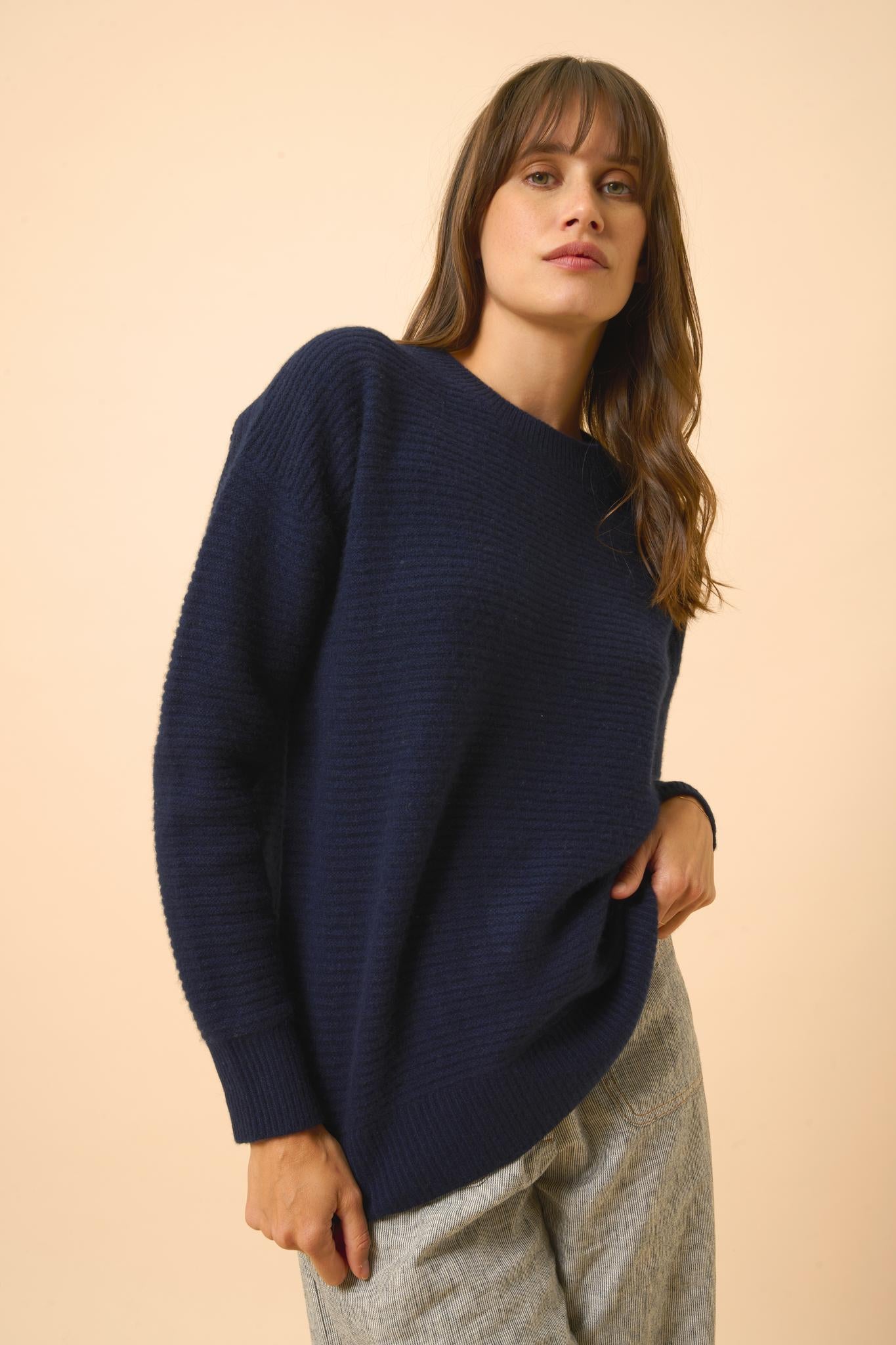 LOUNA navy round-neck sweater