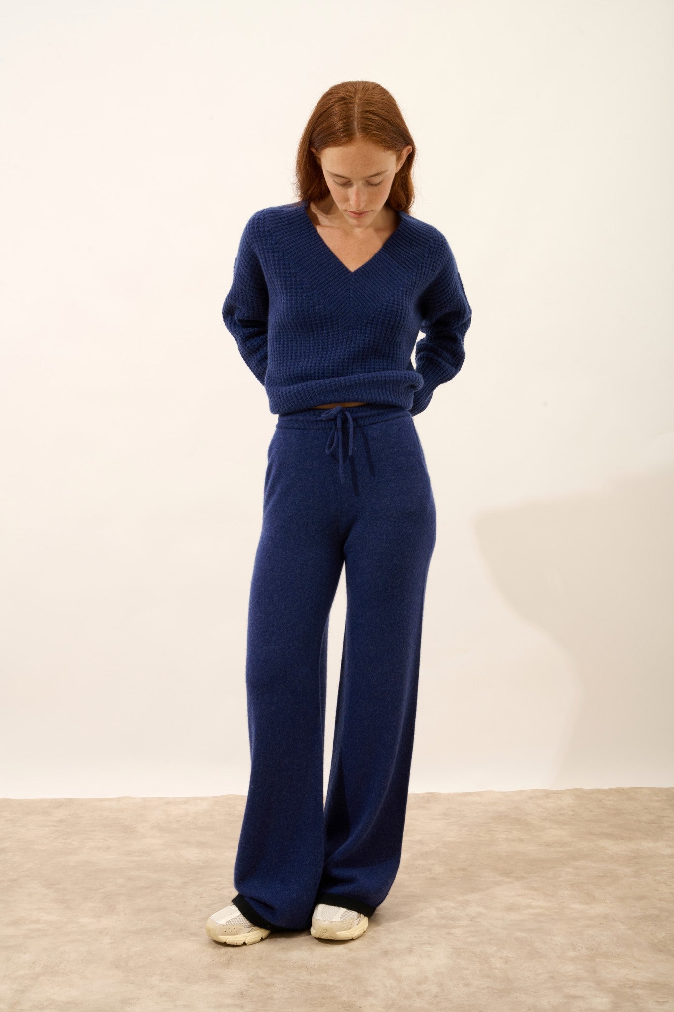 luciana pantalon large bi-color bleu nuit/noir 100% cachemire