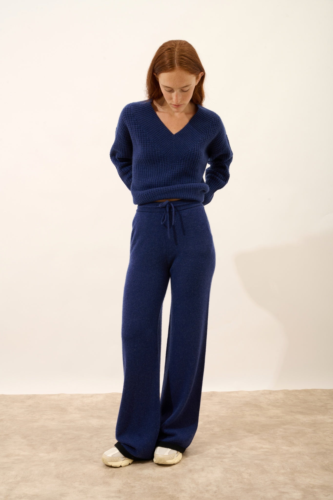 LUCIANA pantalon large bi-color bleu nuit/noir