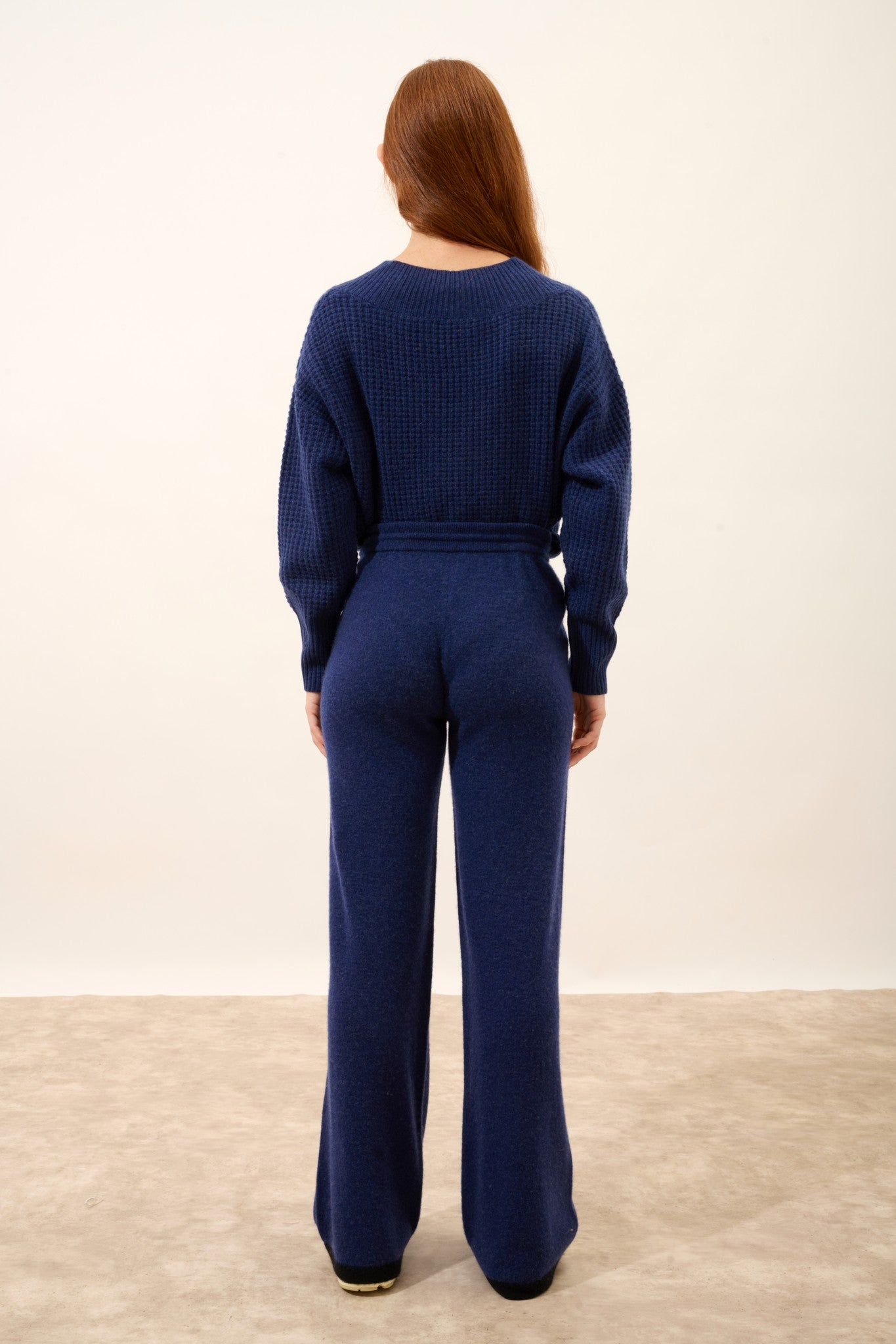 luciana pantalon large bi-color bleu nuit/noir 100% cachemire