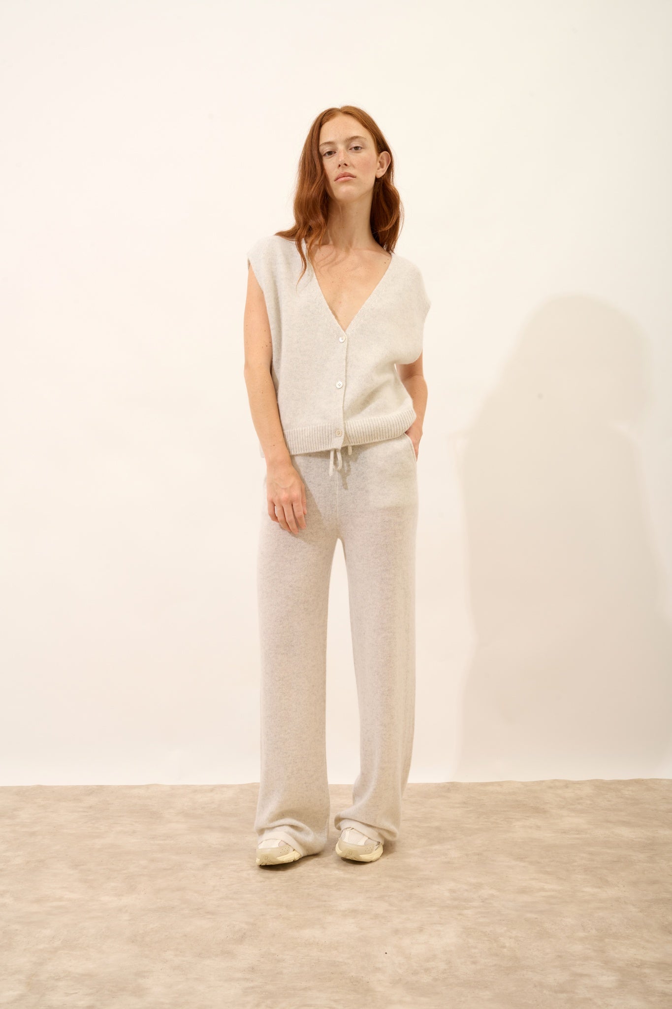 LUCIANA pantalon large bi-color gris perle chiné/ivoire