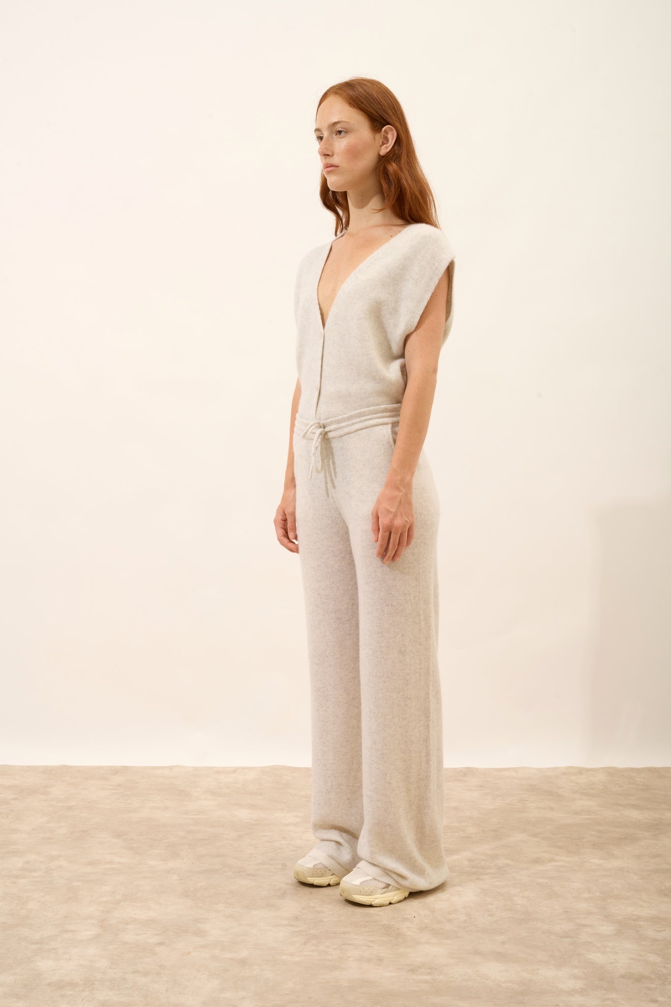 LUCIANA pantalon large bi-color gris perle chiné/ivoire