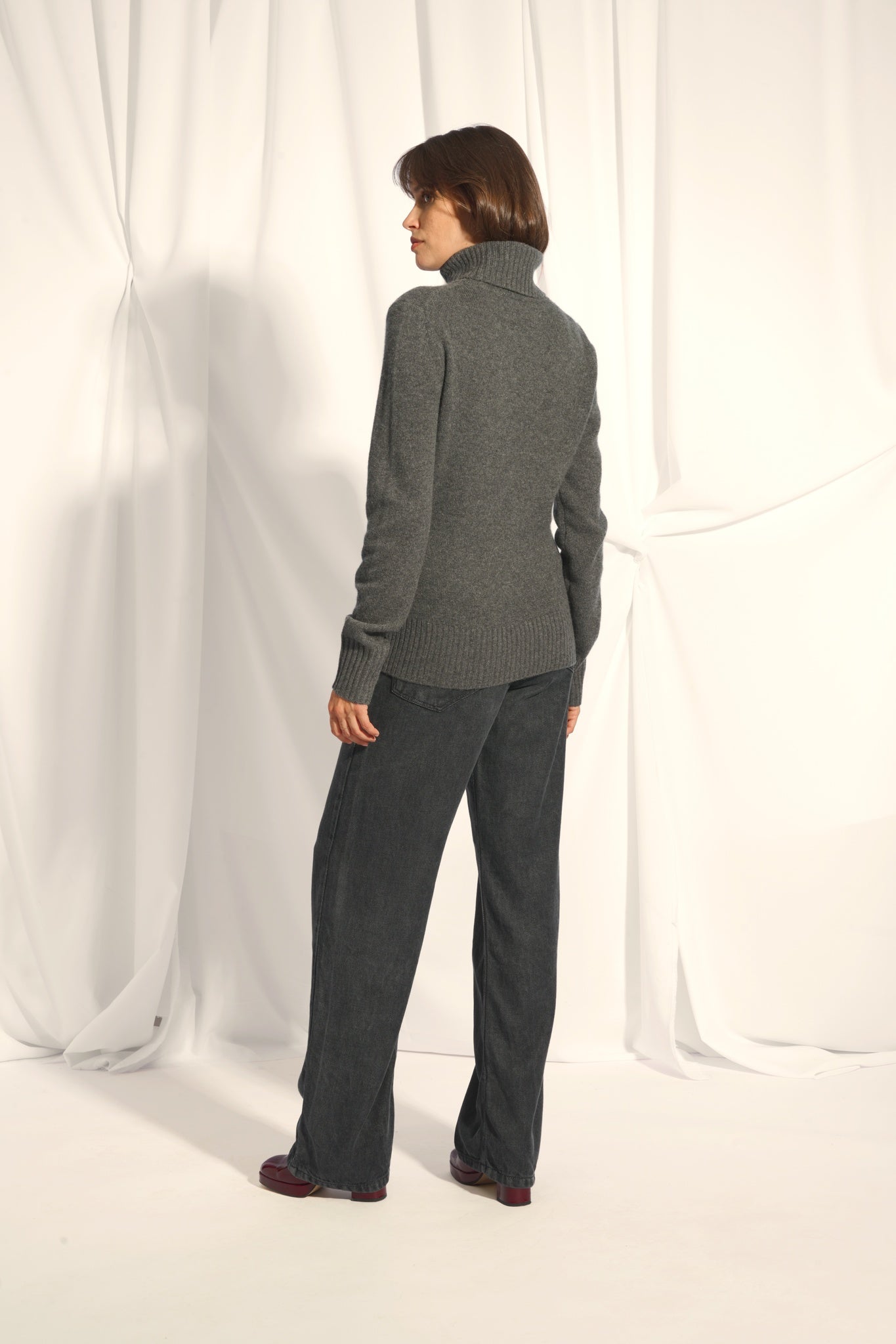 LUCIE pull col roulé anthracite chiné