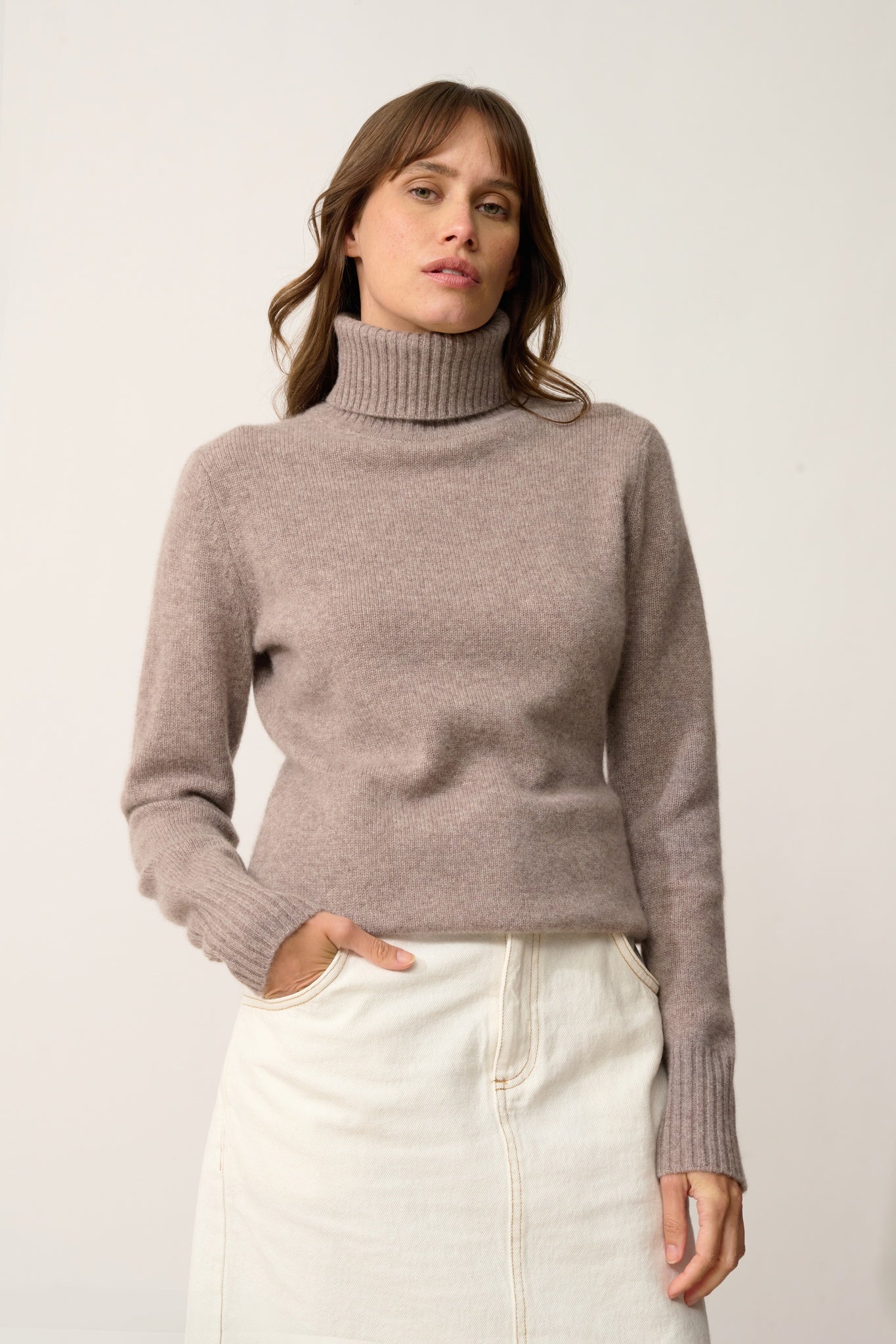 LUCIE pull col roulé caribou chiné