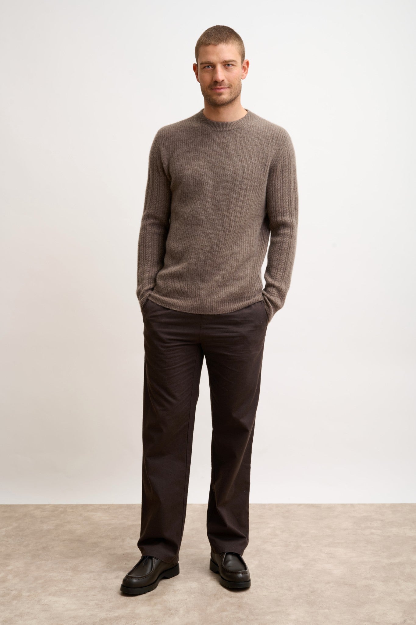 lukka pull col rond taupe chiné