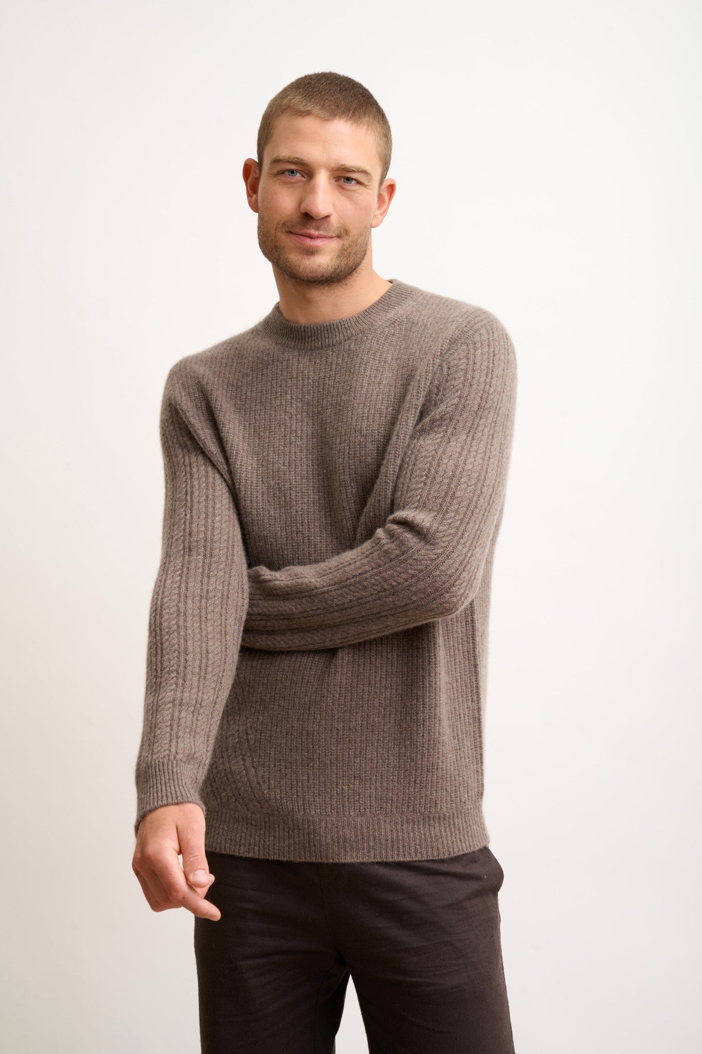 lukka pull col rond taupe chiné