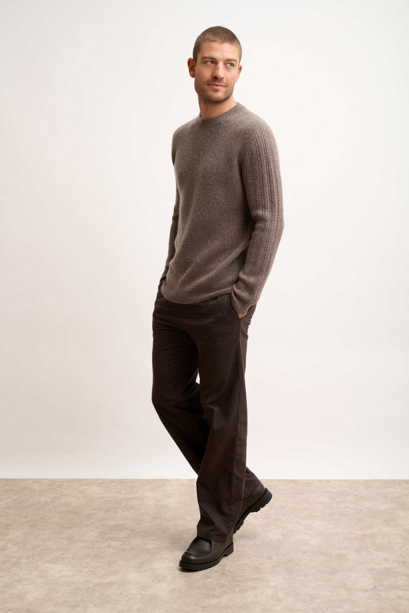 lukka pull col rond taupe chiné