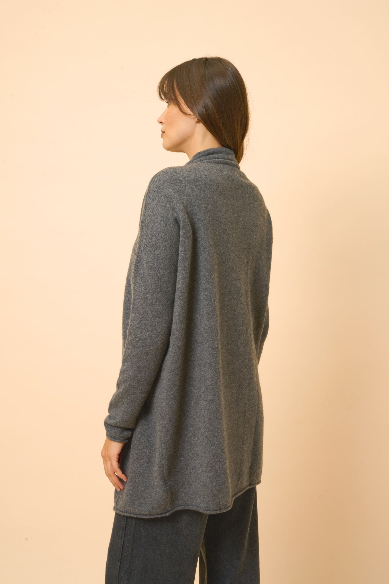 MADDIE shawl-collar cardigan anthracite mottled