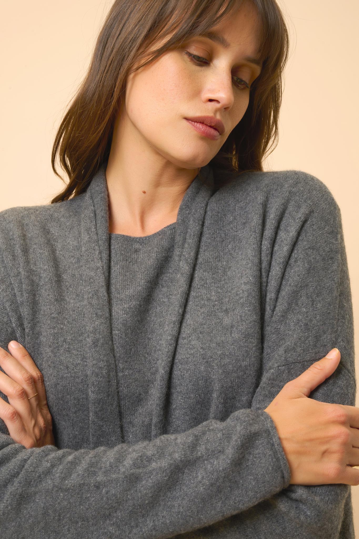 MADDIE shawl-collar cardigan anthracite mottled