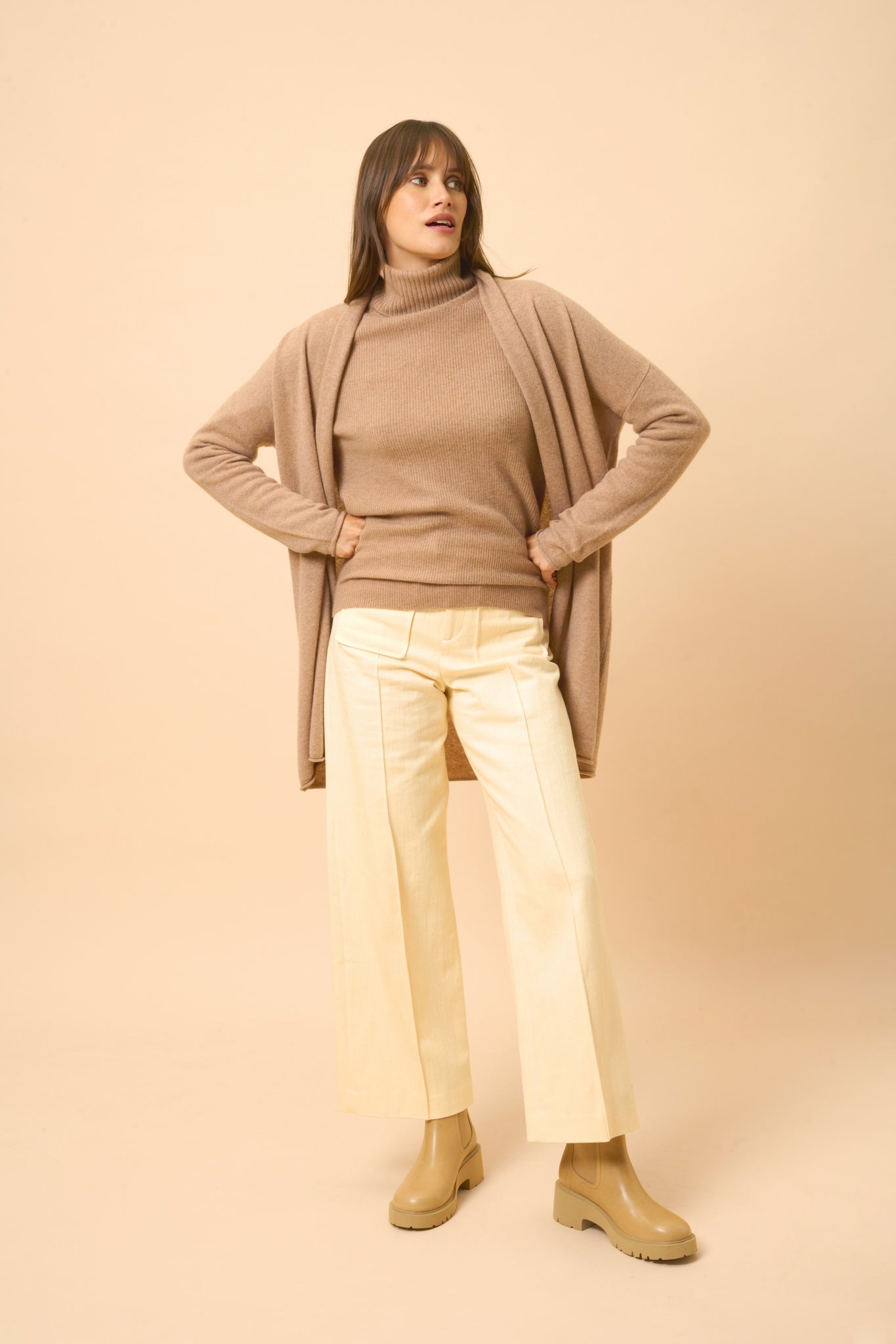 MADDIE shawl-collar cardigan camel mottled