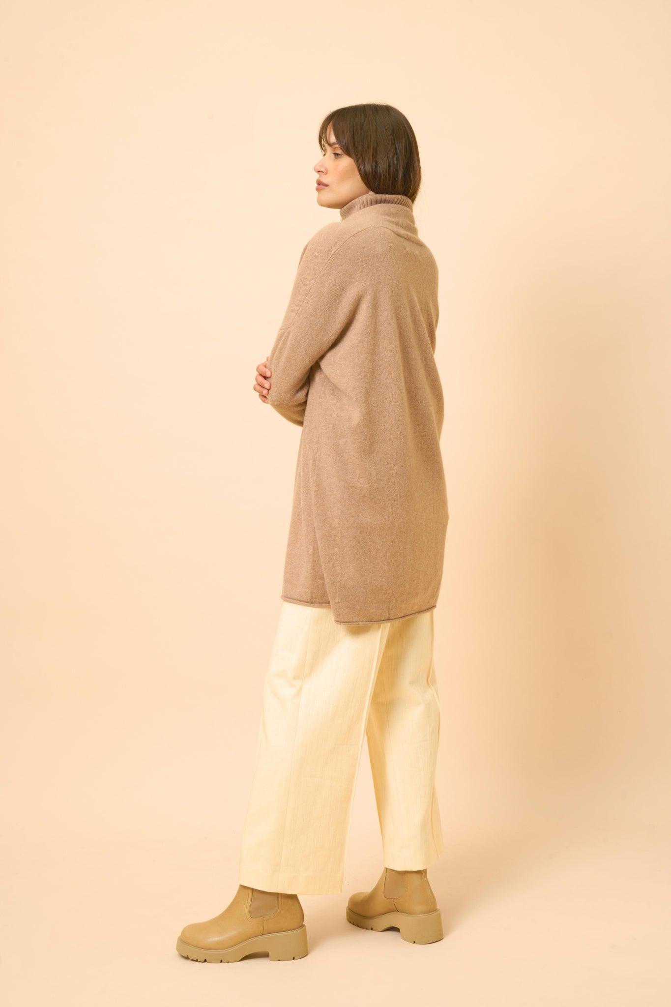 MADDIE shawl-collar cardigan camel mottled