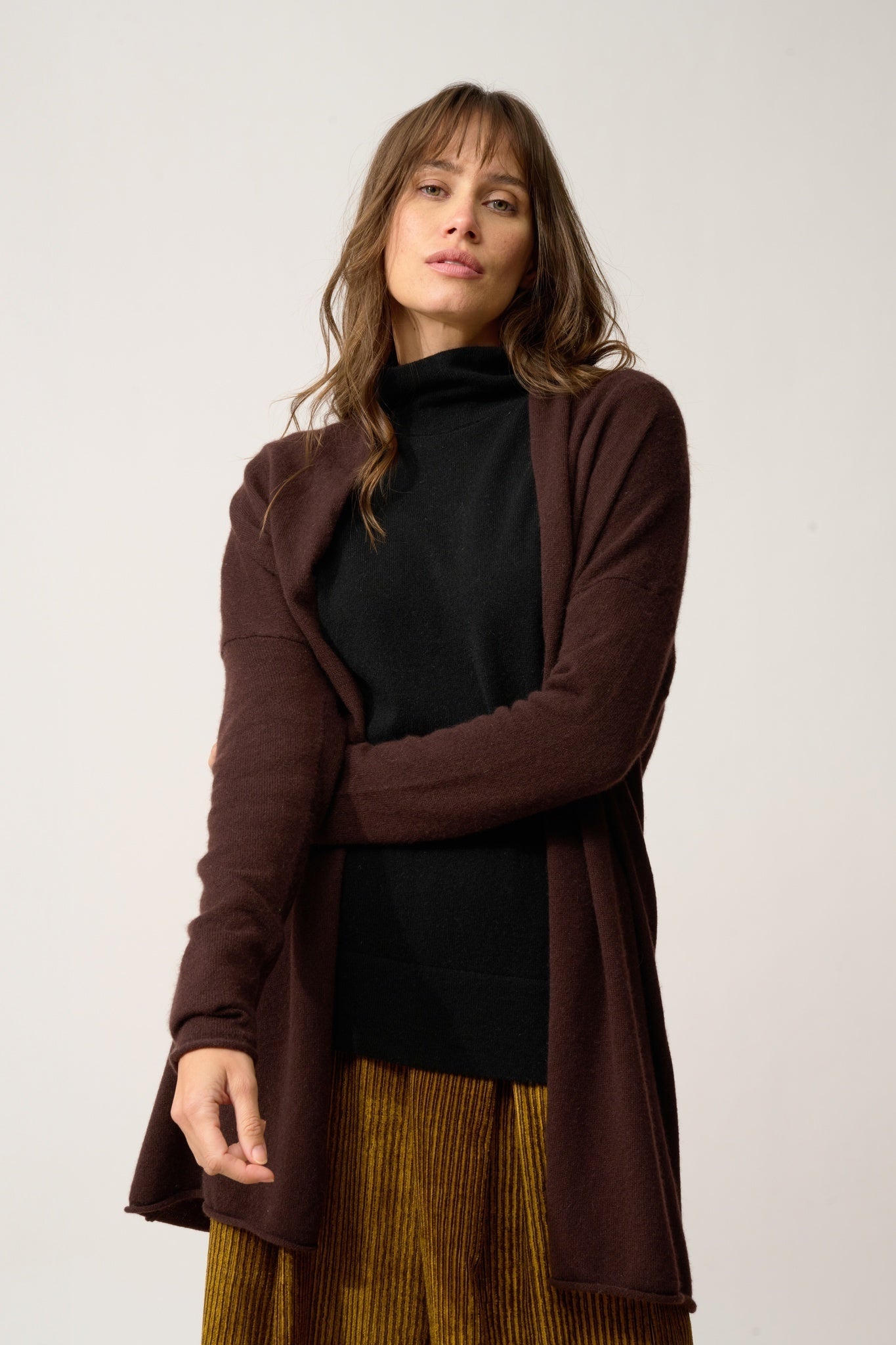 MADDIE gilet col châle choco