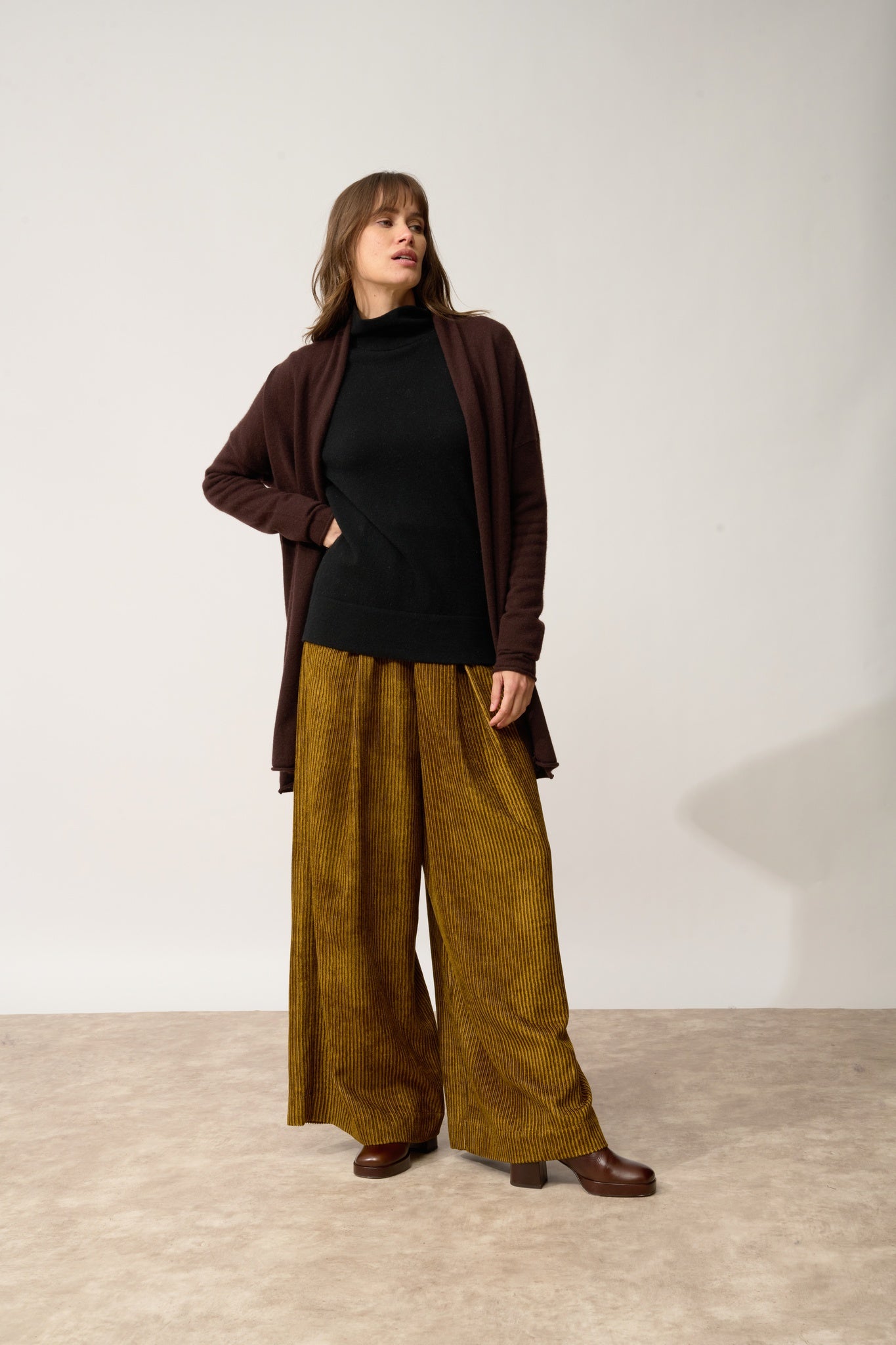 MADDIE gilet col châle choco