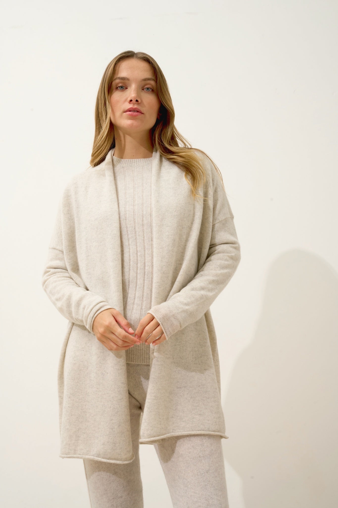MADDIE pearl-grey shawl-collar cardigan