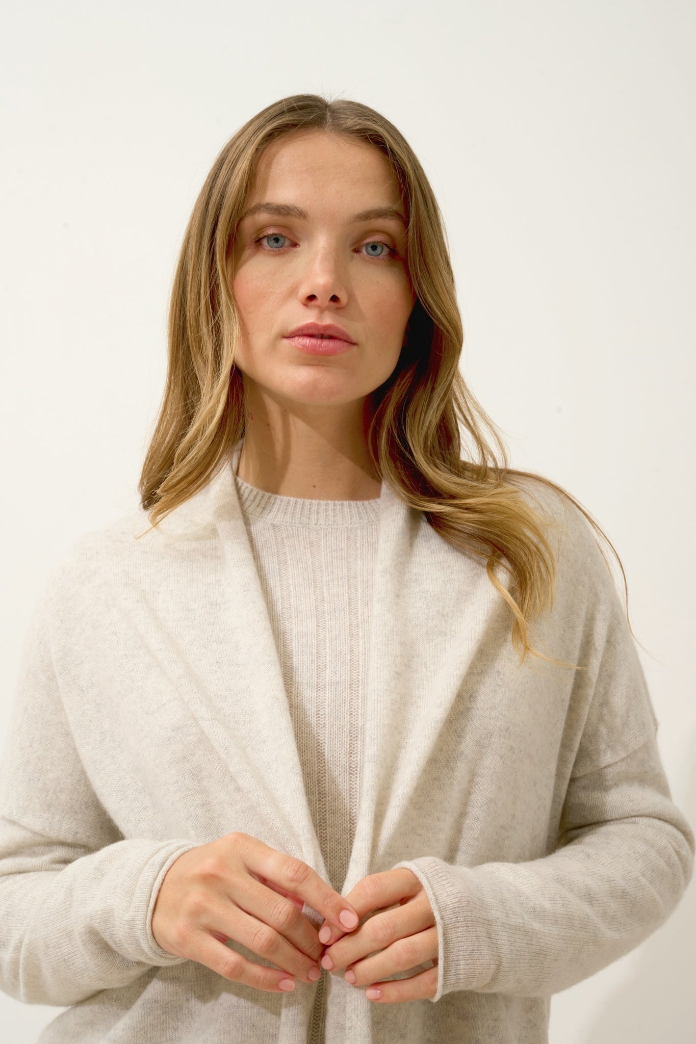 MADDIE pearl-grey shawl-collar cardigan
