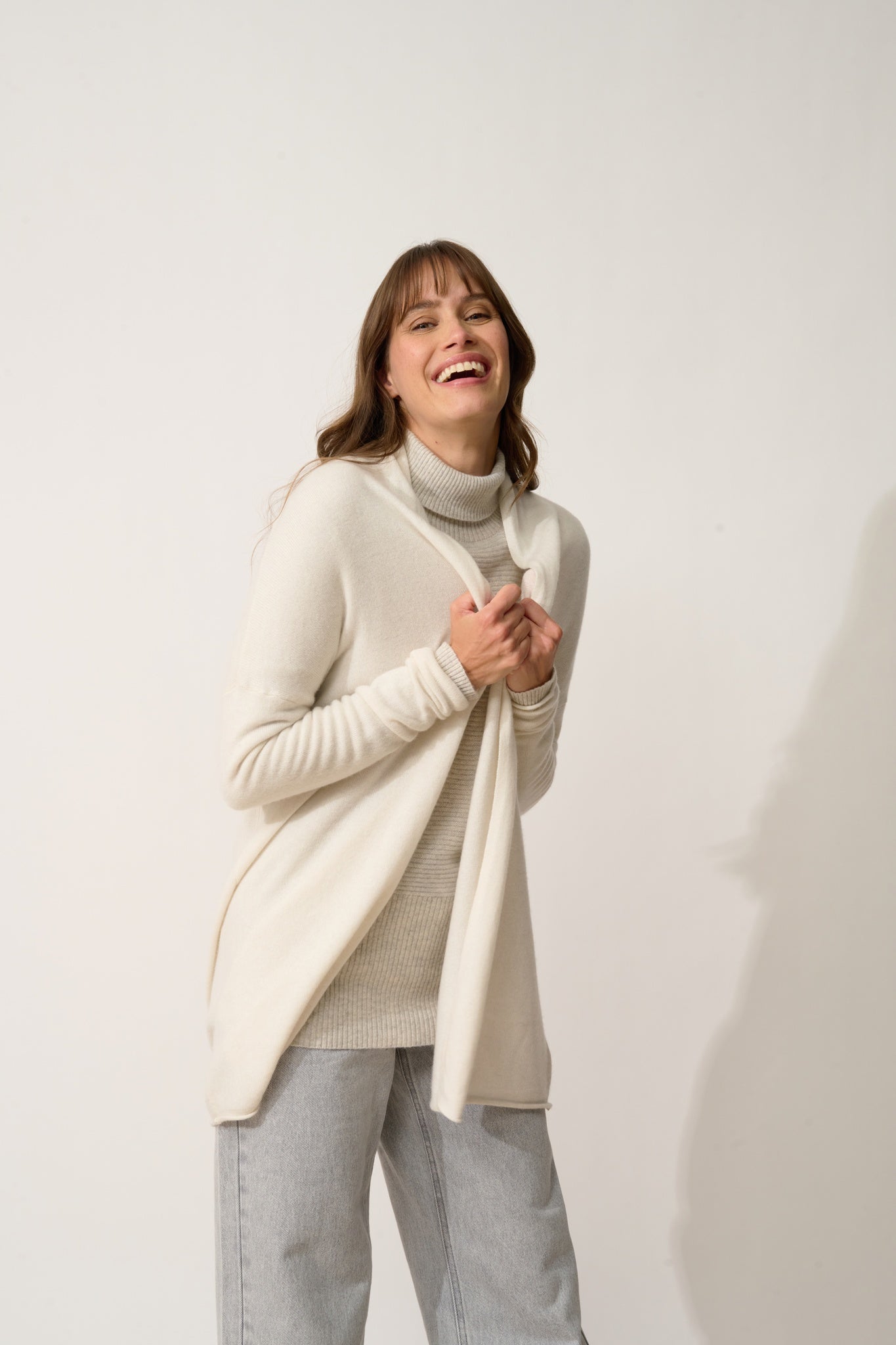 MADDIE gilet col châle ivoire