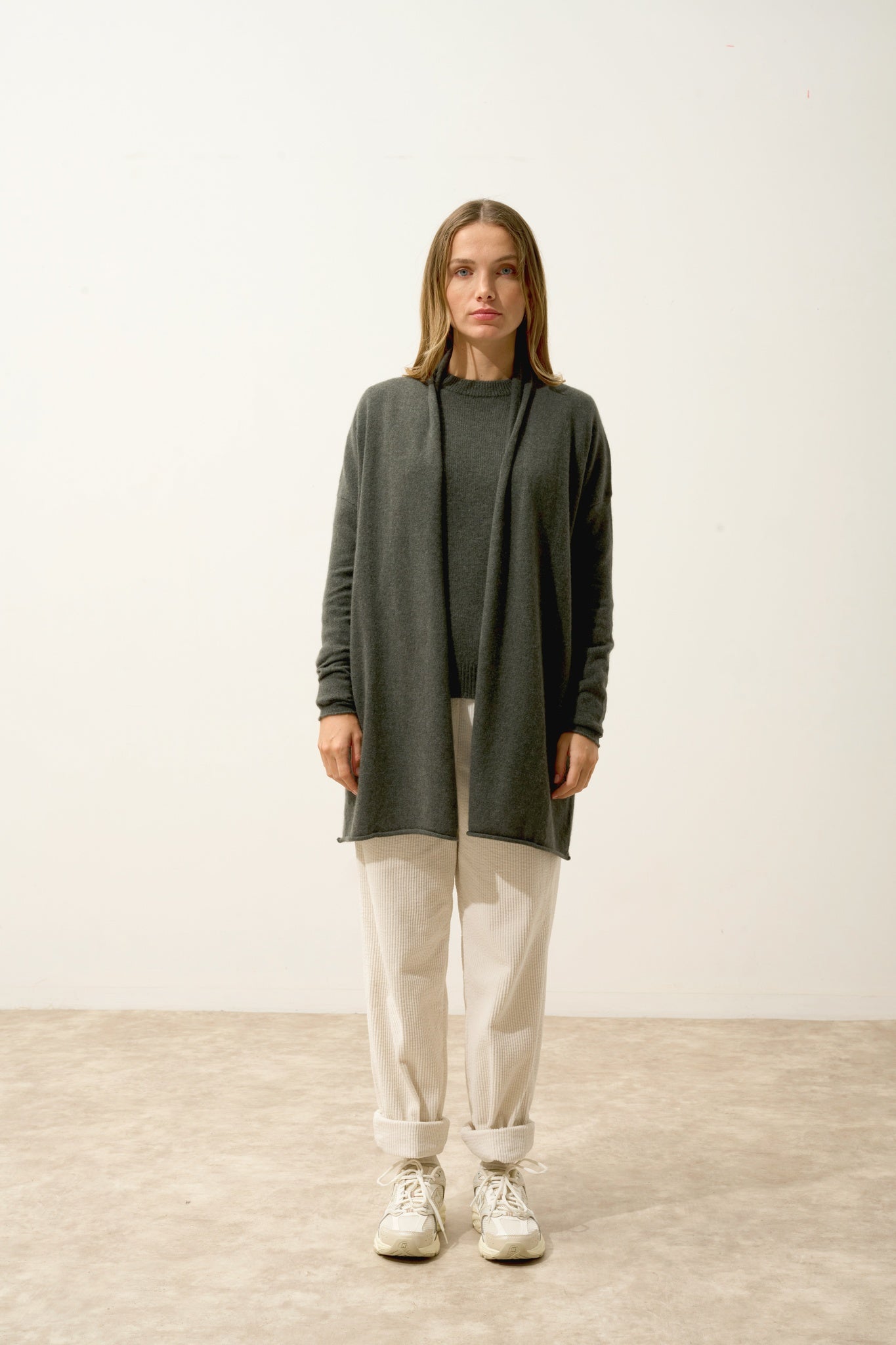 MADDIE gilet col châle kaki chiné