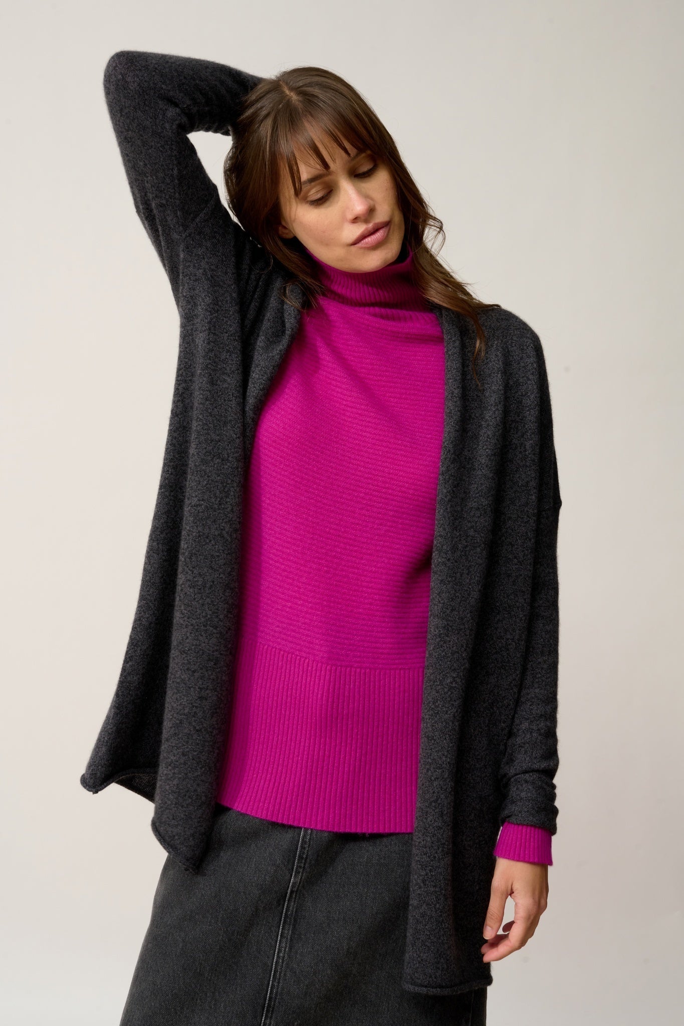 MADDIE shawl-collar cardigan black mottled