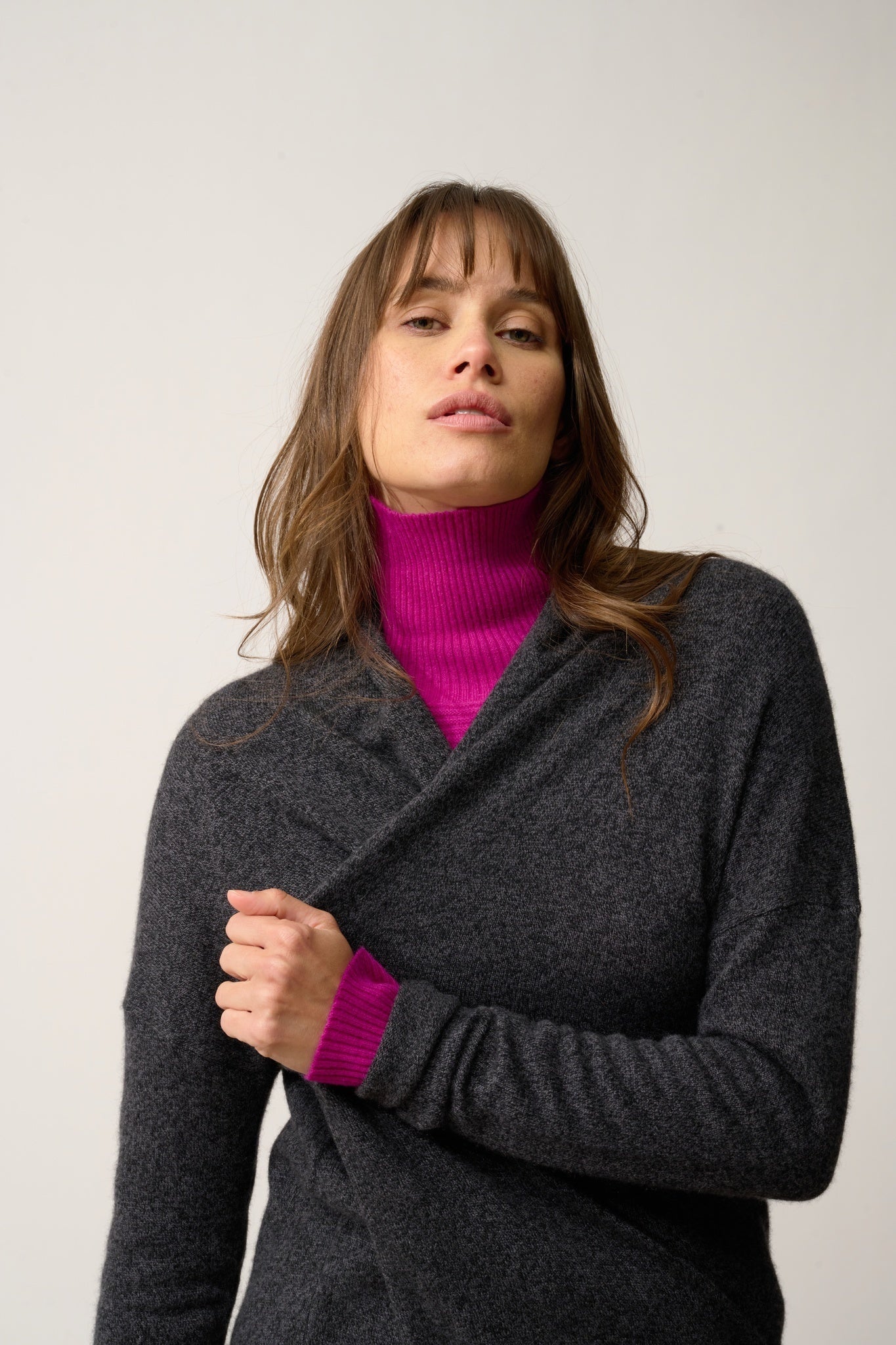 MADDIE shawl-collar cardigan black mottled