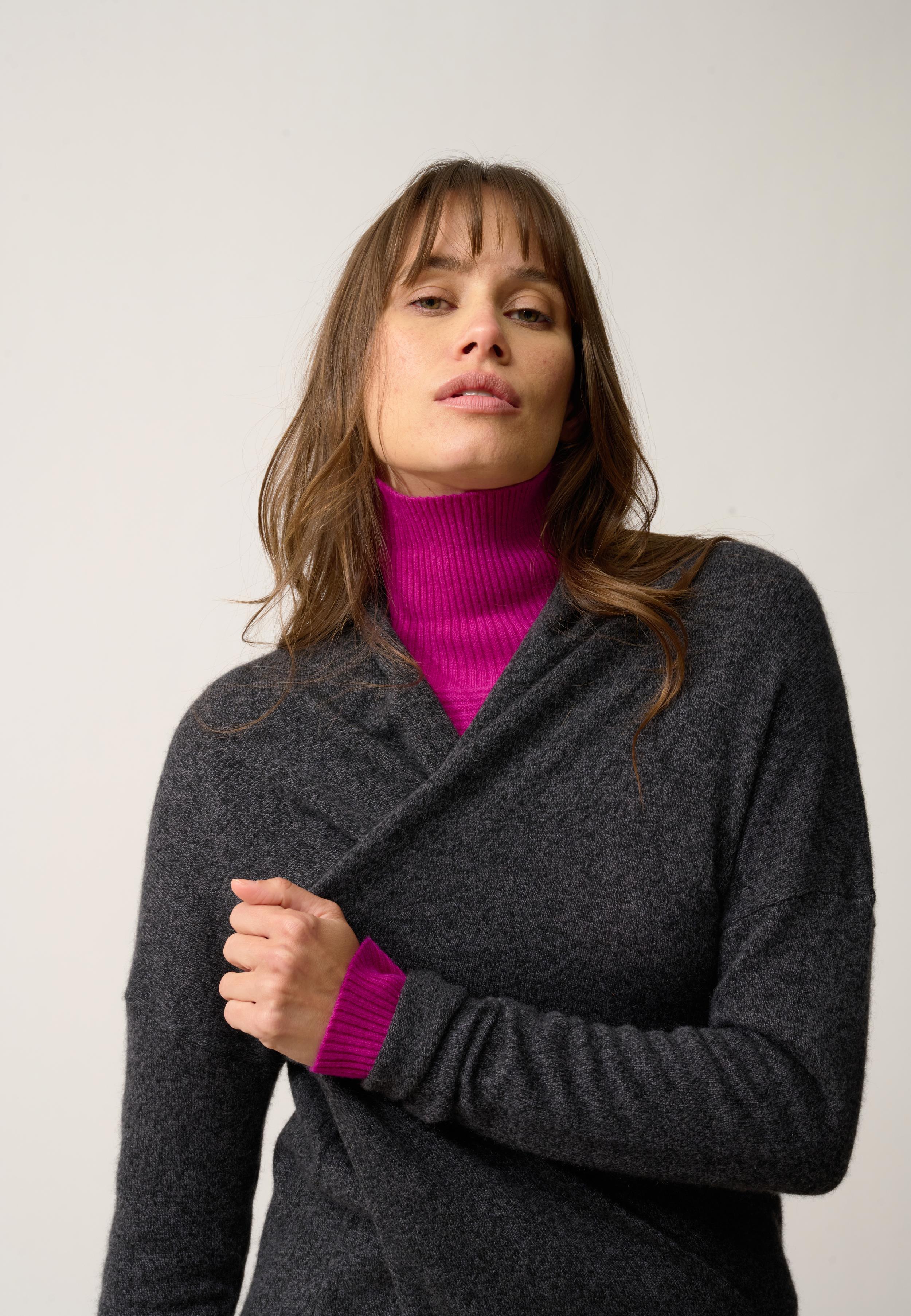 MADDIE shawl-collar cardigan black mottled