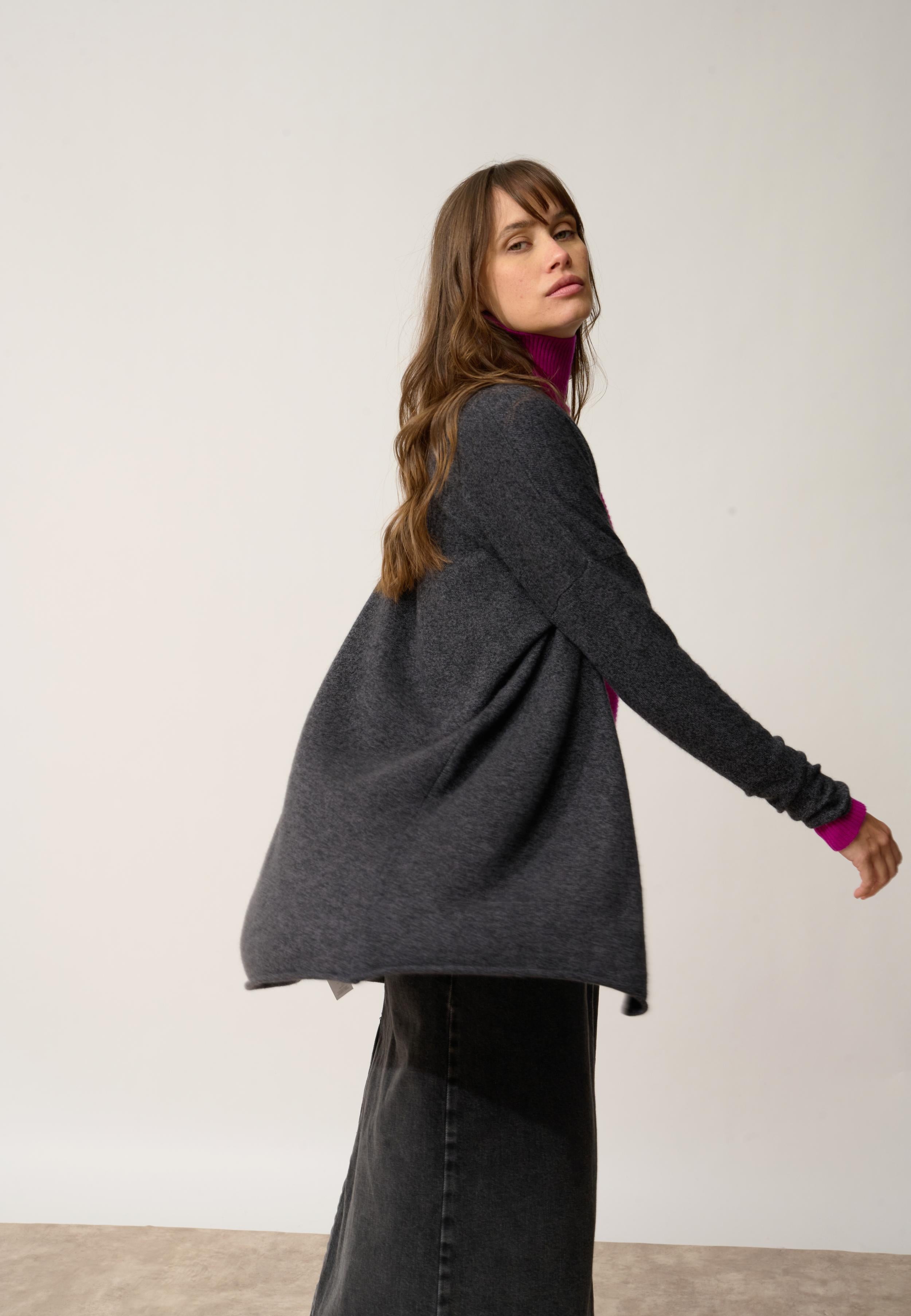 MADDIE shawl-collar cardigan black mottled