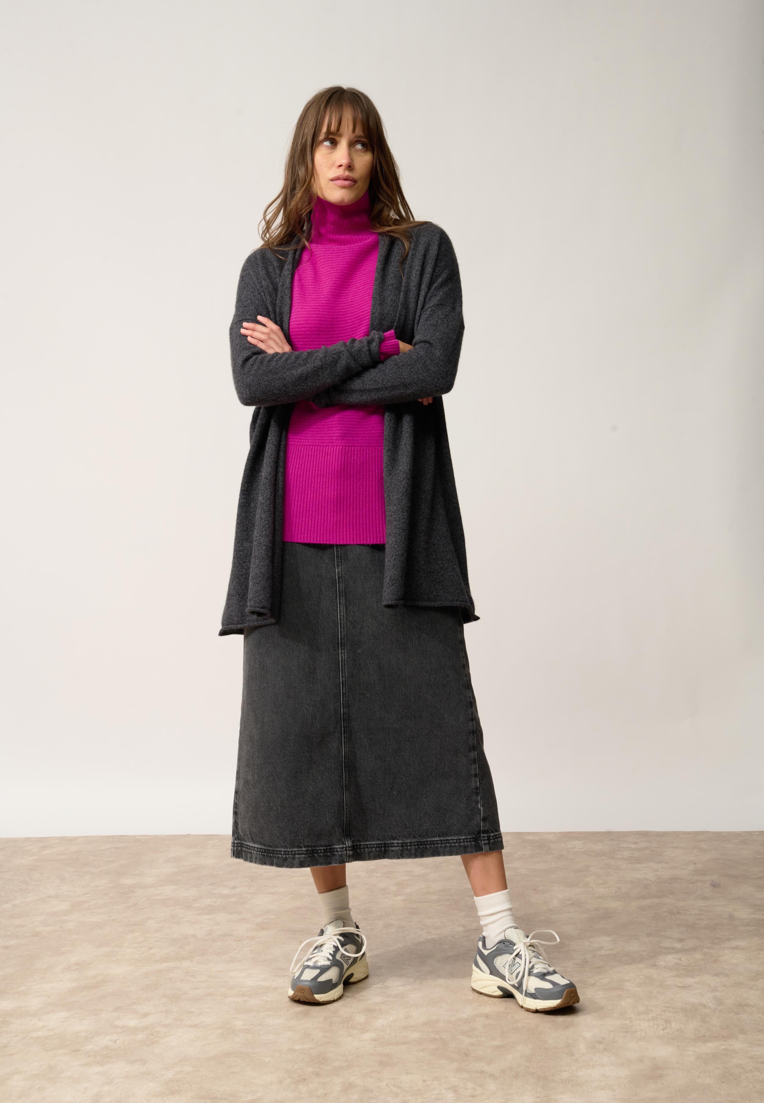 MADDIE shawl-collar cardigan black mottled