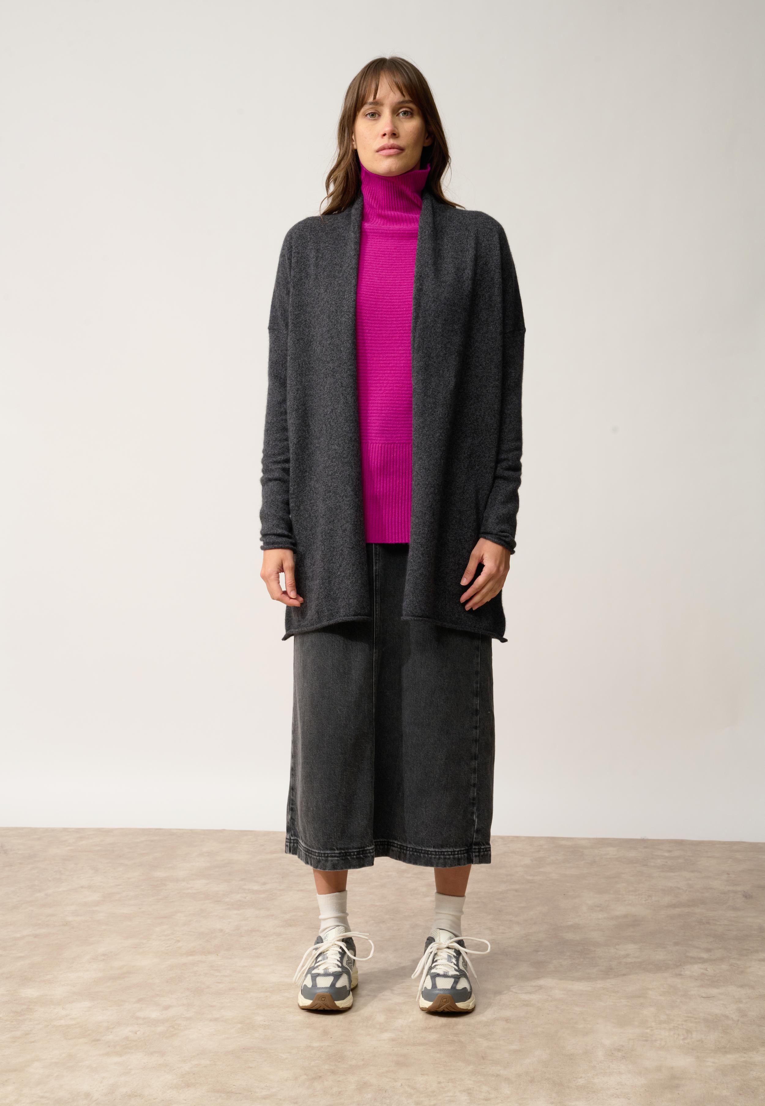 MADDIE shawl-collar cardigan black mottled