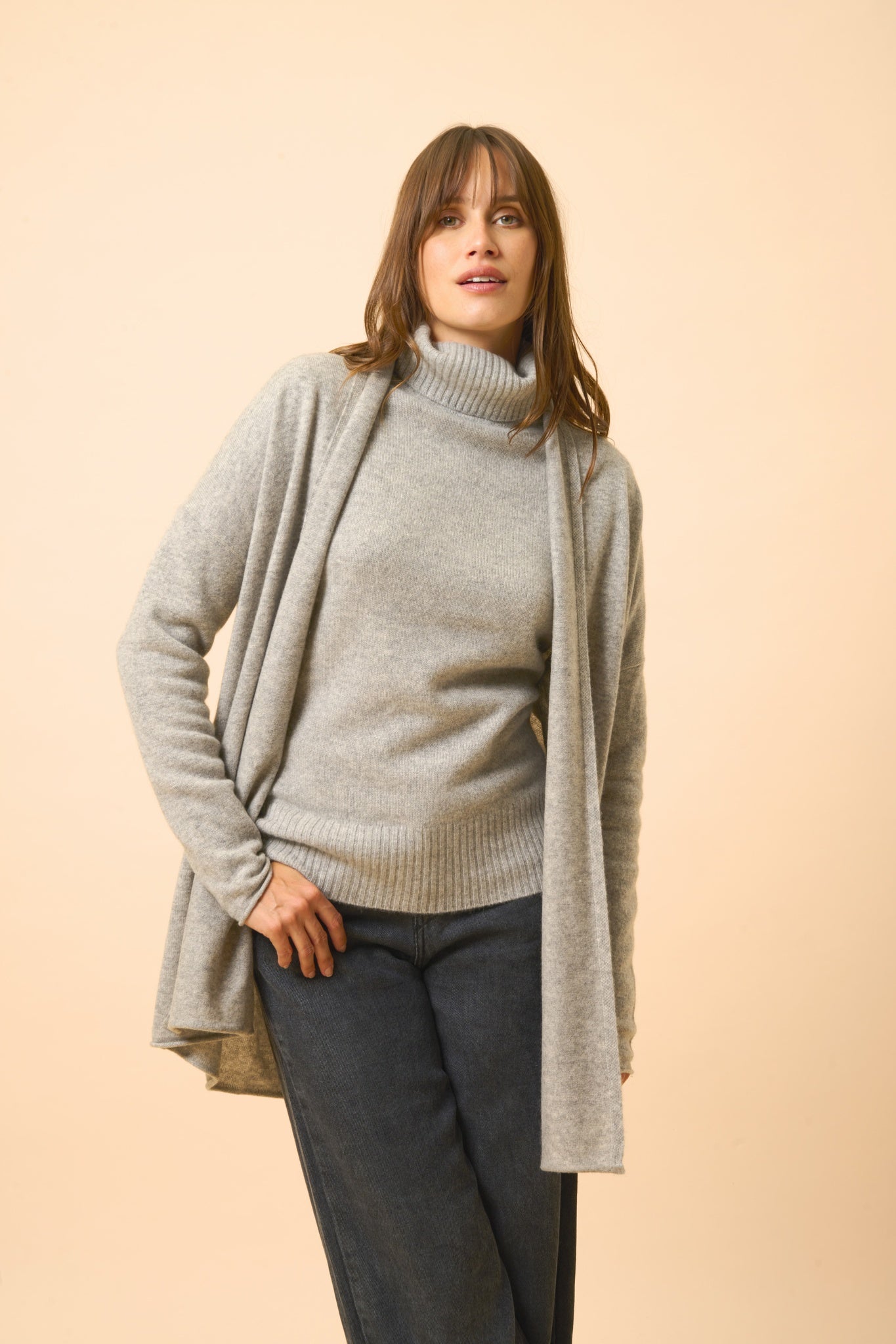 MADDIE shawl-collared cardigan nuage chiné