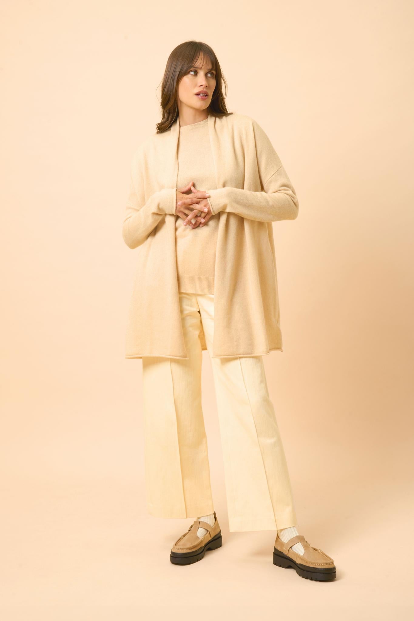 MADDIE shawl-collared cardigan sand