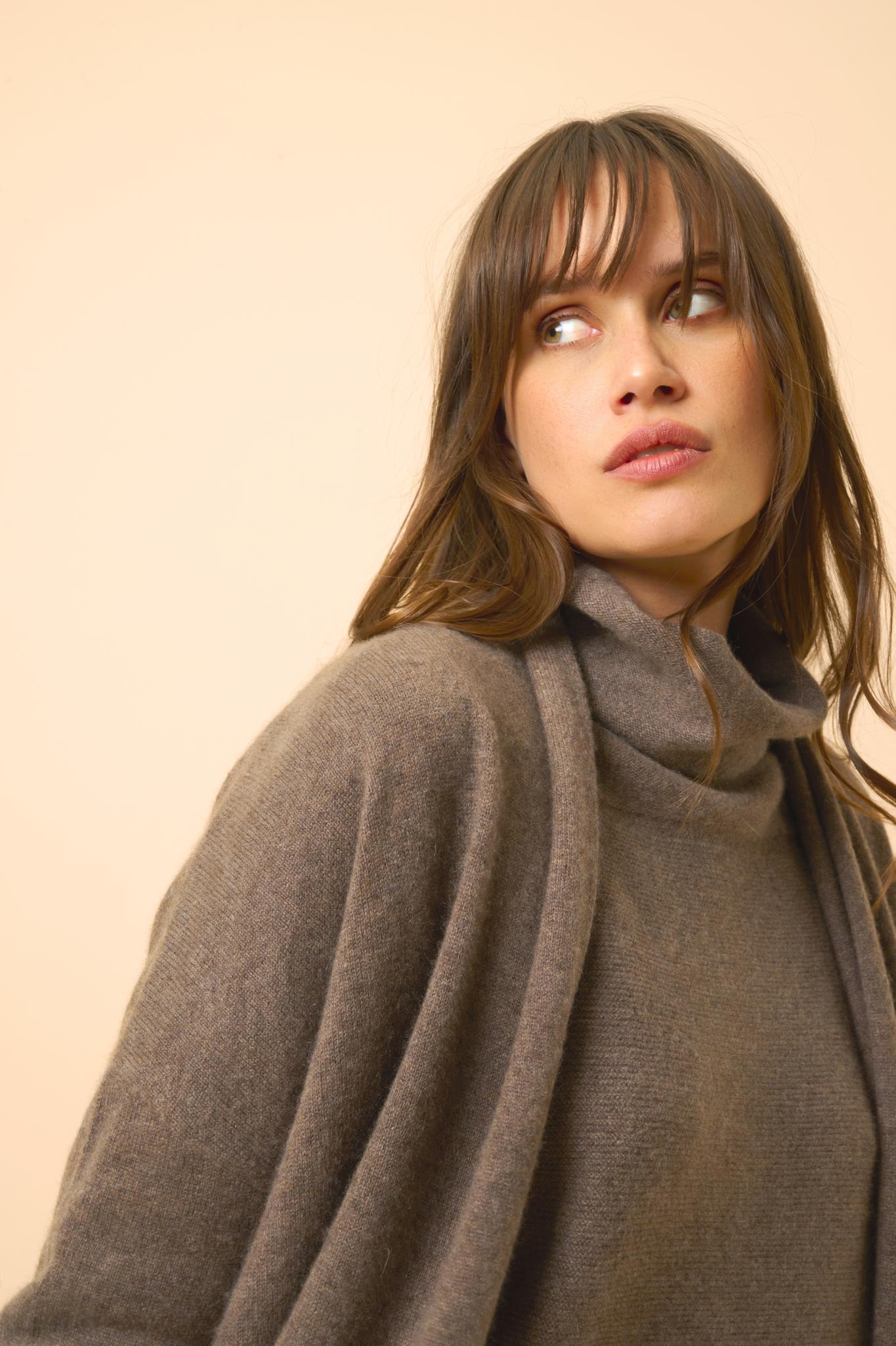 MADDIE gilet col châle taupe chiné