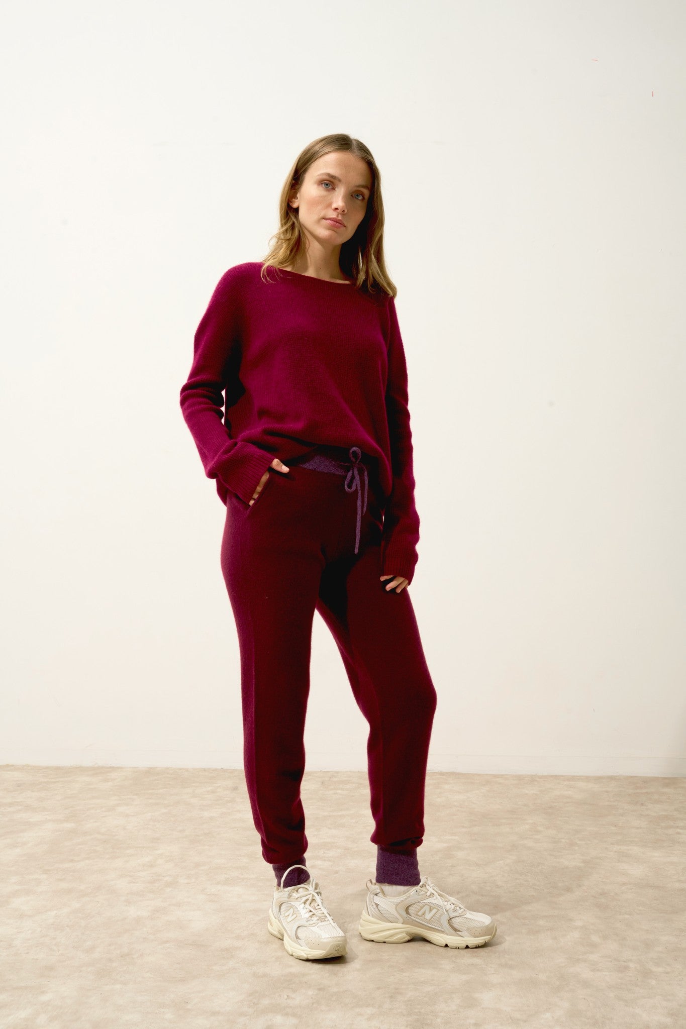 marceline jogging bi-color mûre/violet chiné 100% cachemire