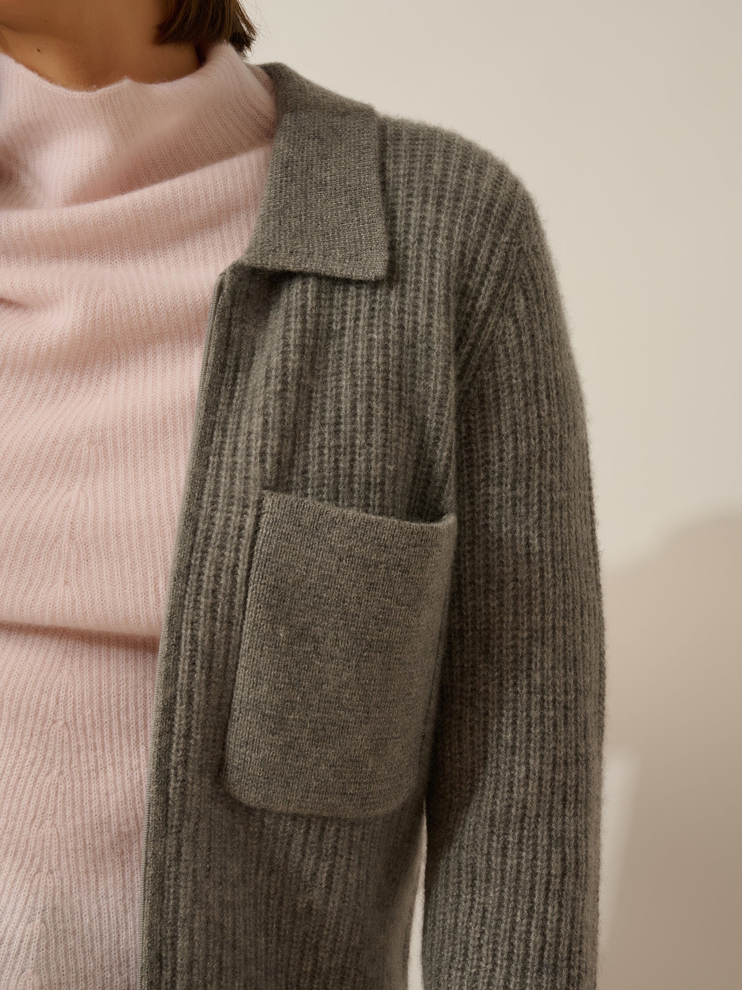 MARGARETHE veste courte zippée col chemise 4 fils flanelle chiné