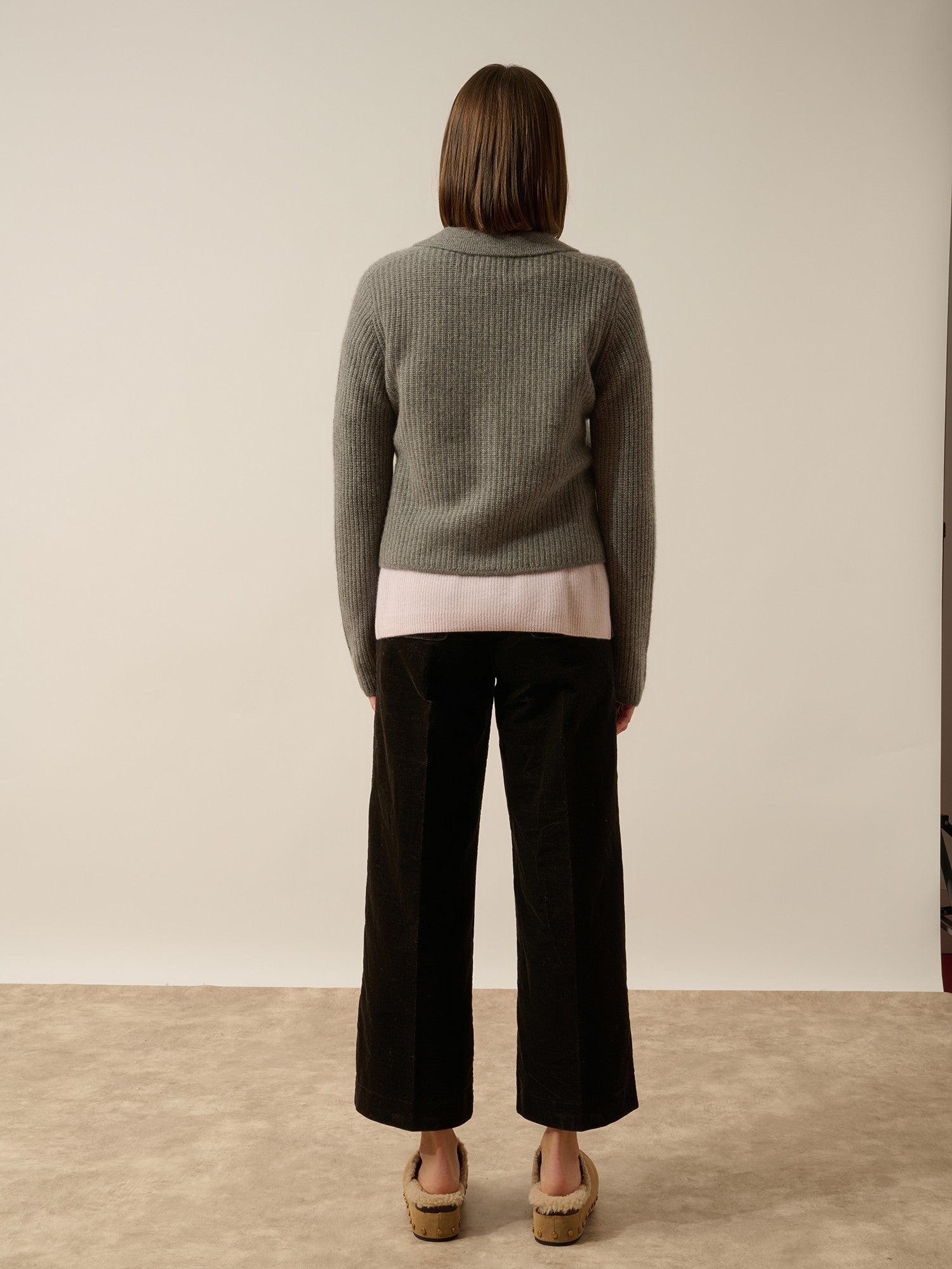 Margarethe short zippered jacket with shirt collar, 4-thread heathered flannel