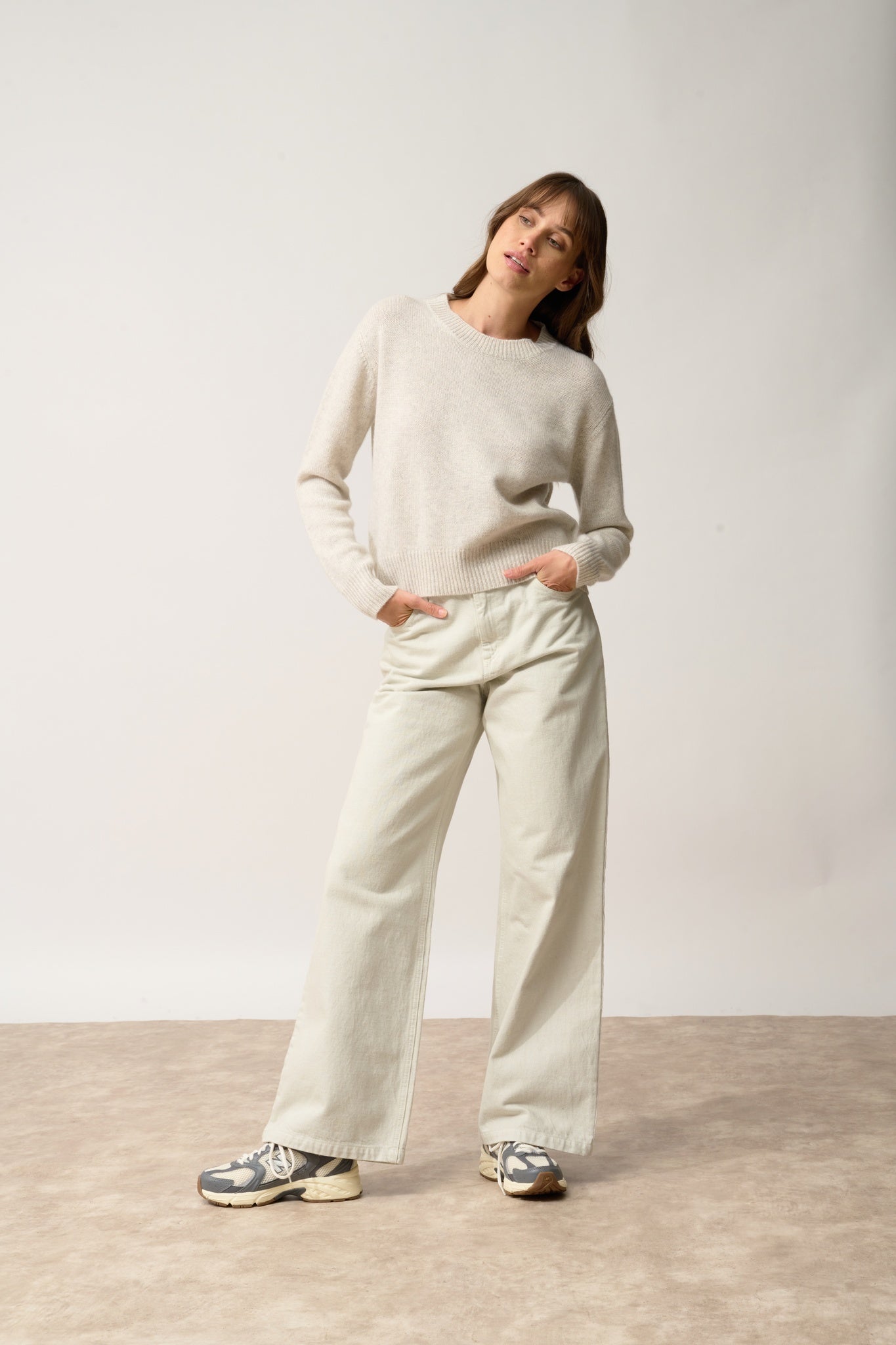 MARGAUX pull col rond gris perle chiné