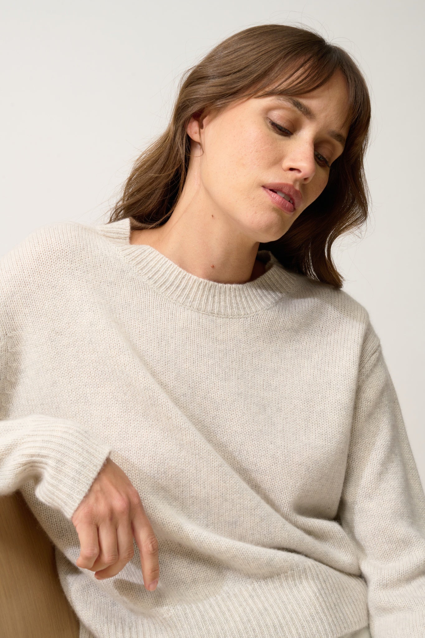 MARGAUX pull col rond gris perle chiné