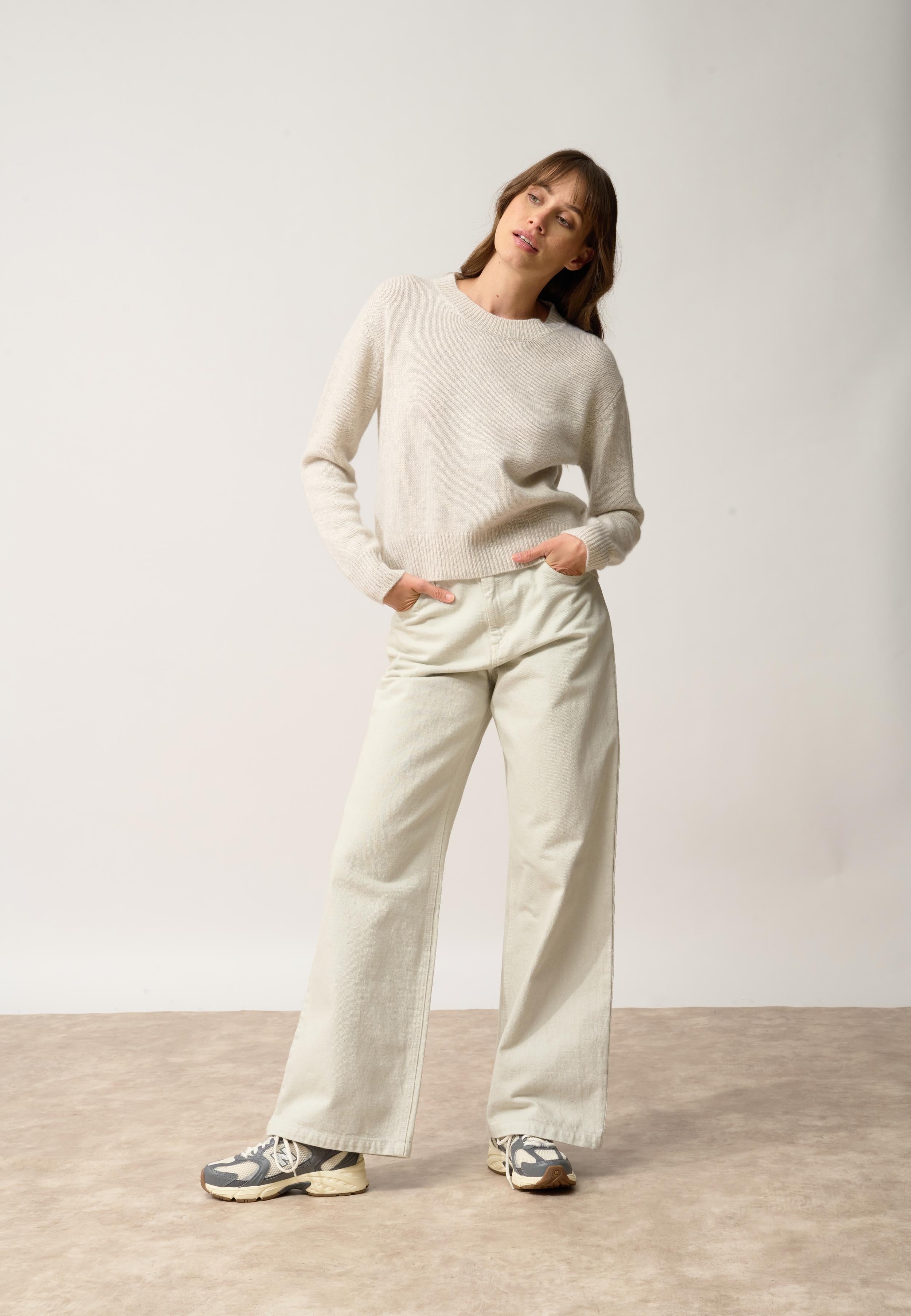 MARGAUX pull col rond gris perle chiné