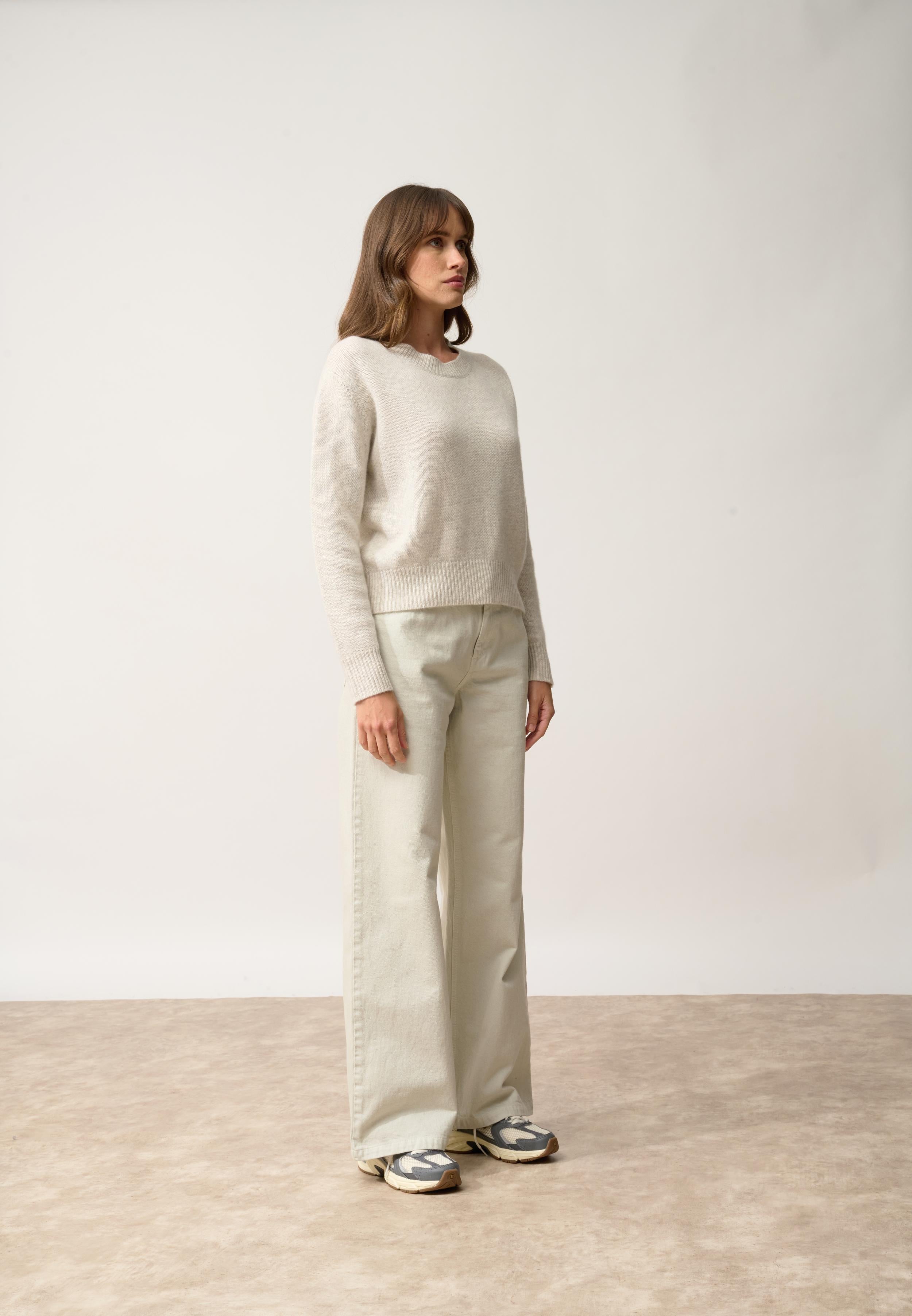 MARGAUX pull col rond gris perle chiné