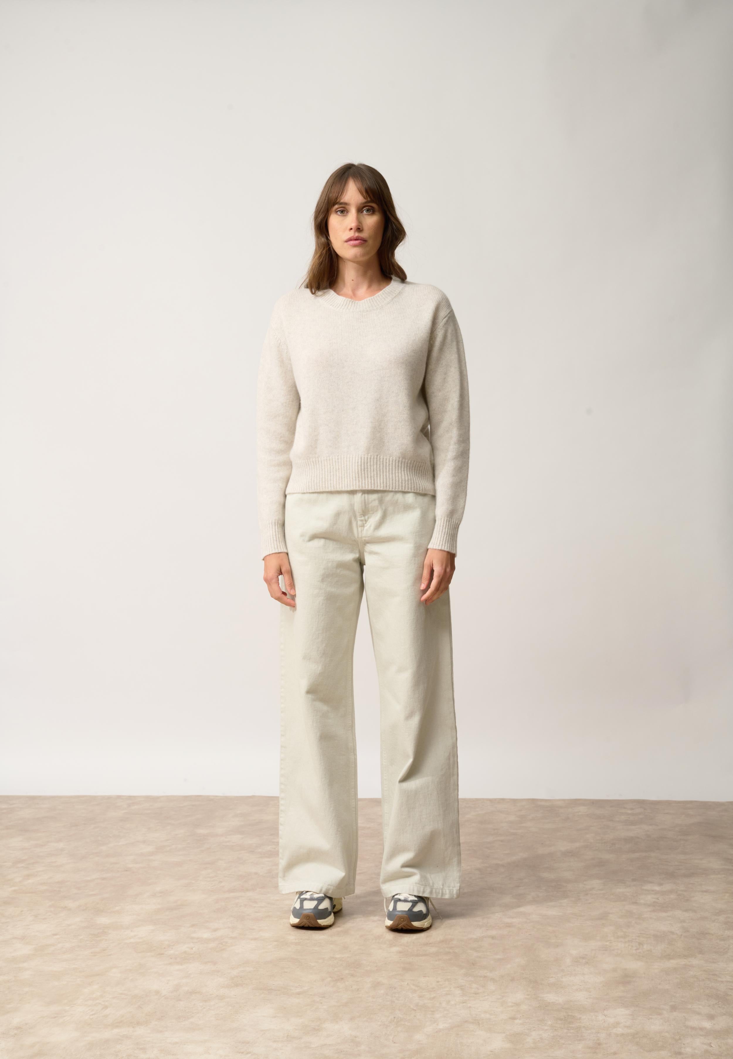 MARGAUX pull col rond gris perle chiné
