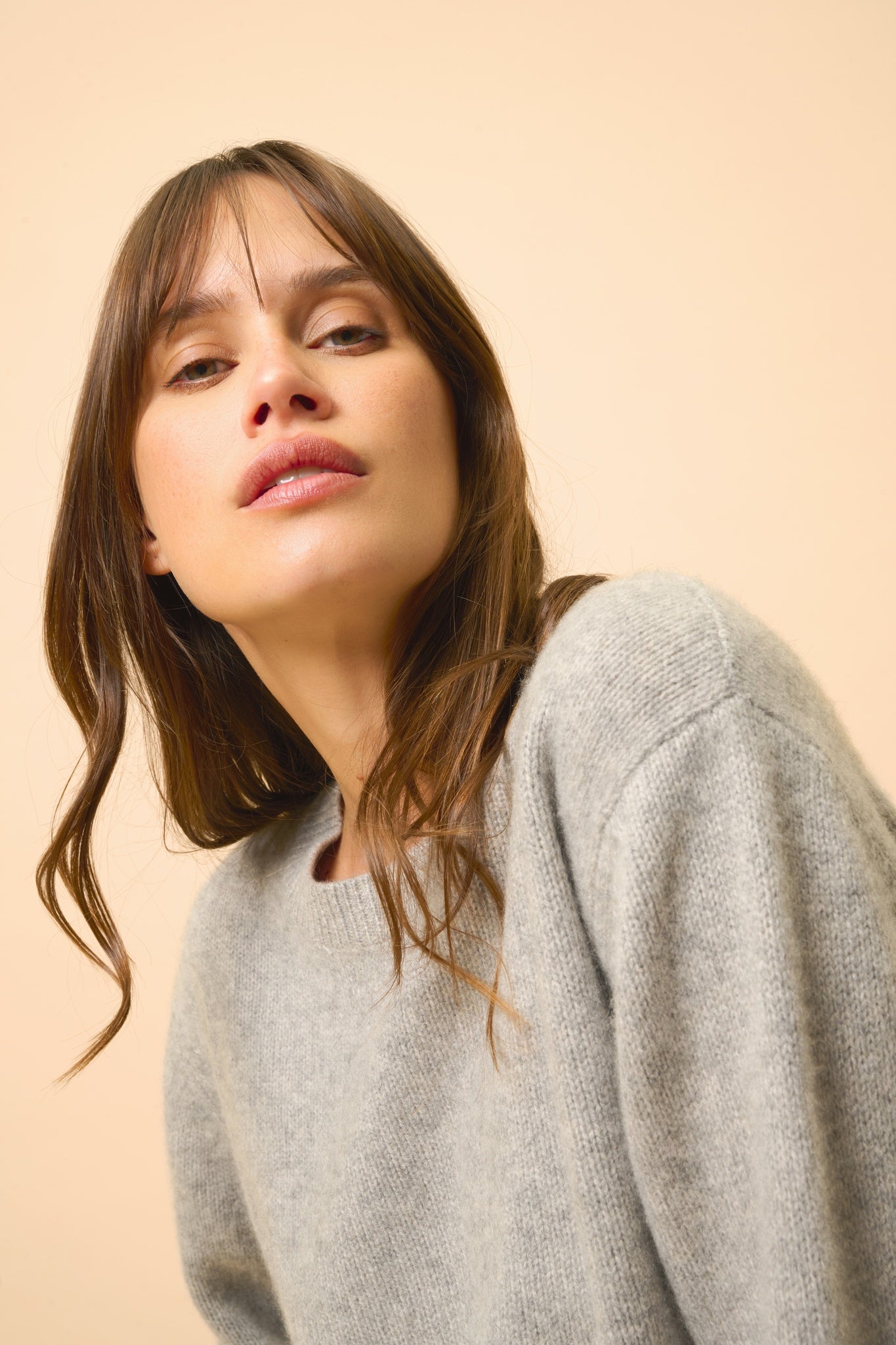 MARGAUX round neck sweater in heathered cloud
