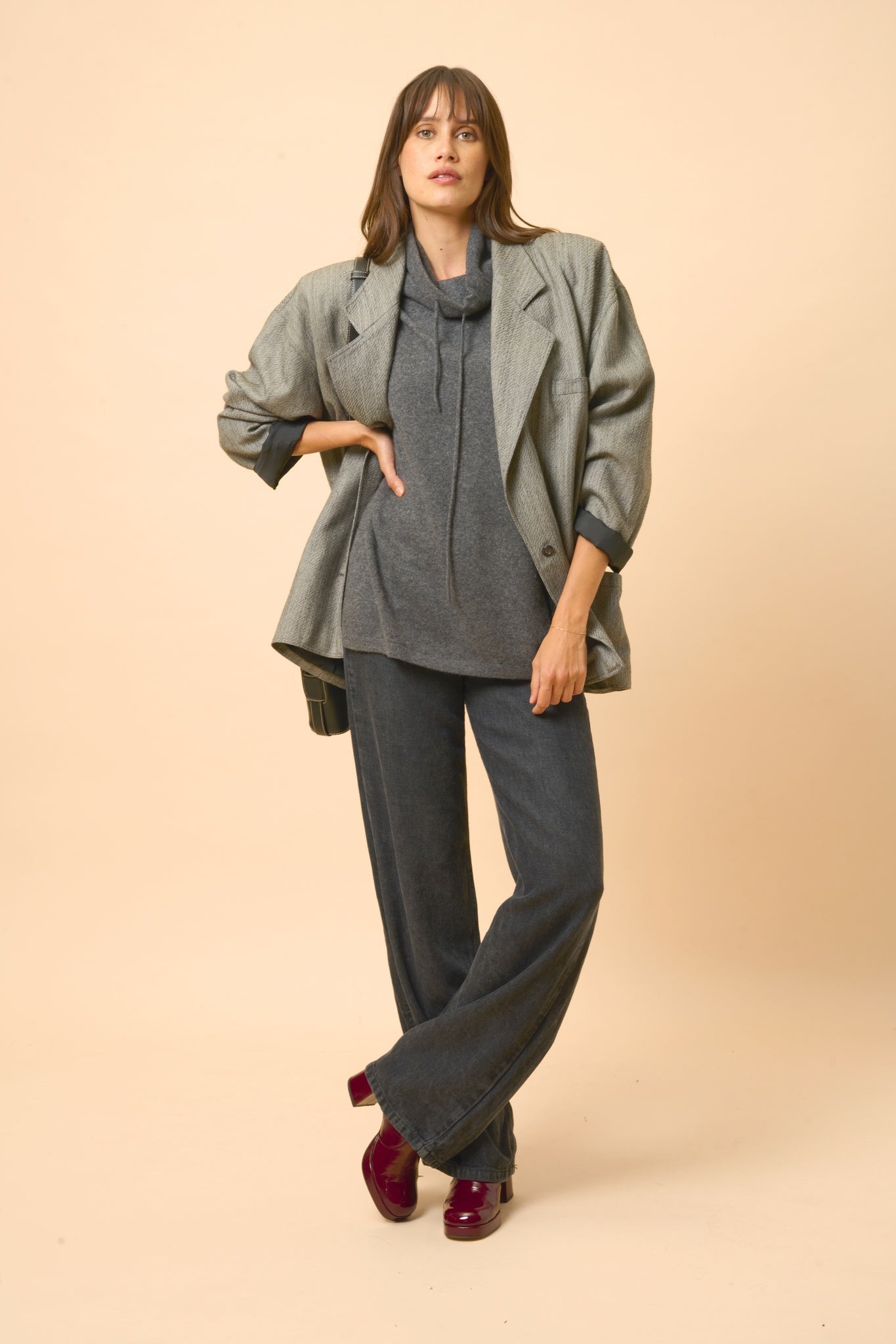 MELROSE pull col montant anthracite chiné