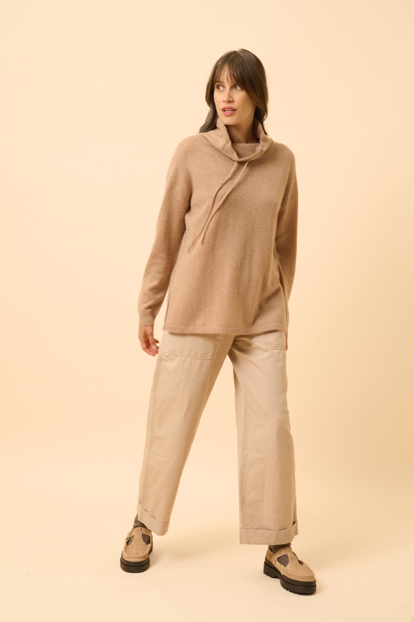 MELROSE pull col montant camel chiné