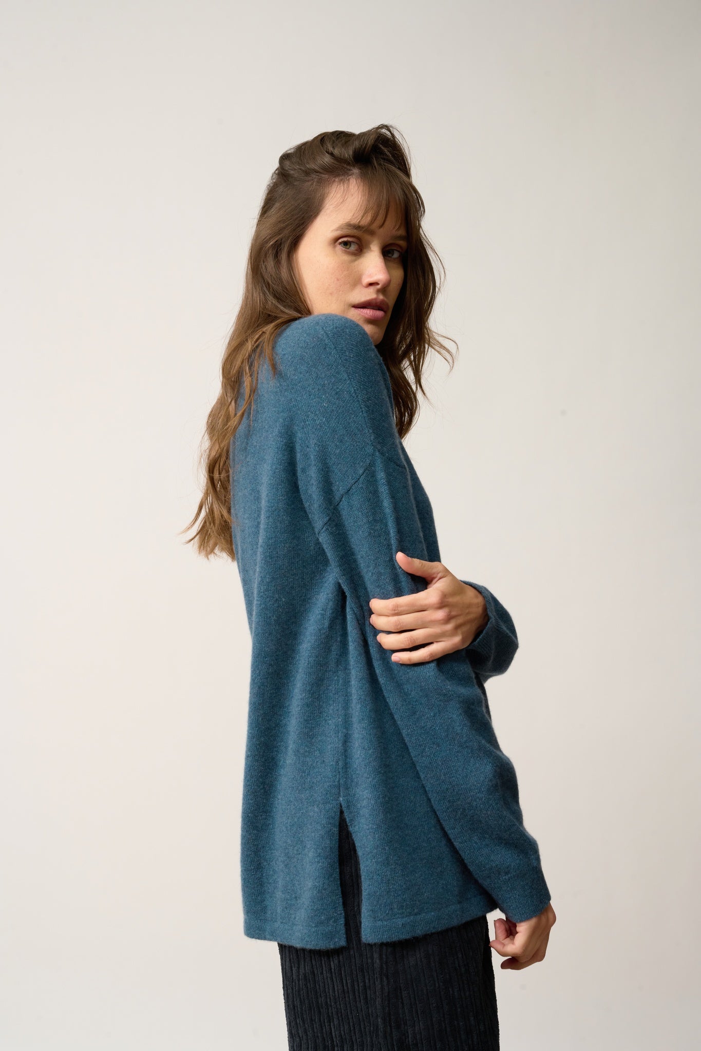 MELROSE pull col montant vert canard chiné