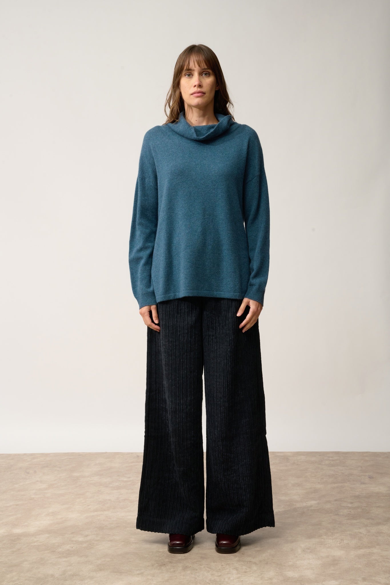 MELROSE pull col montant vert canard chiné